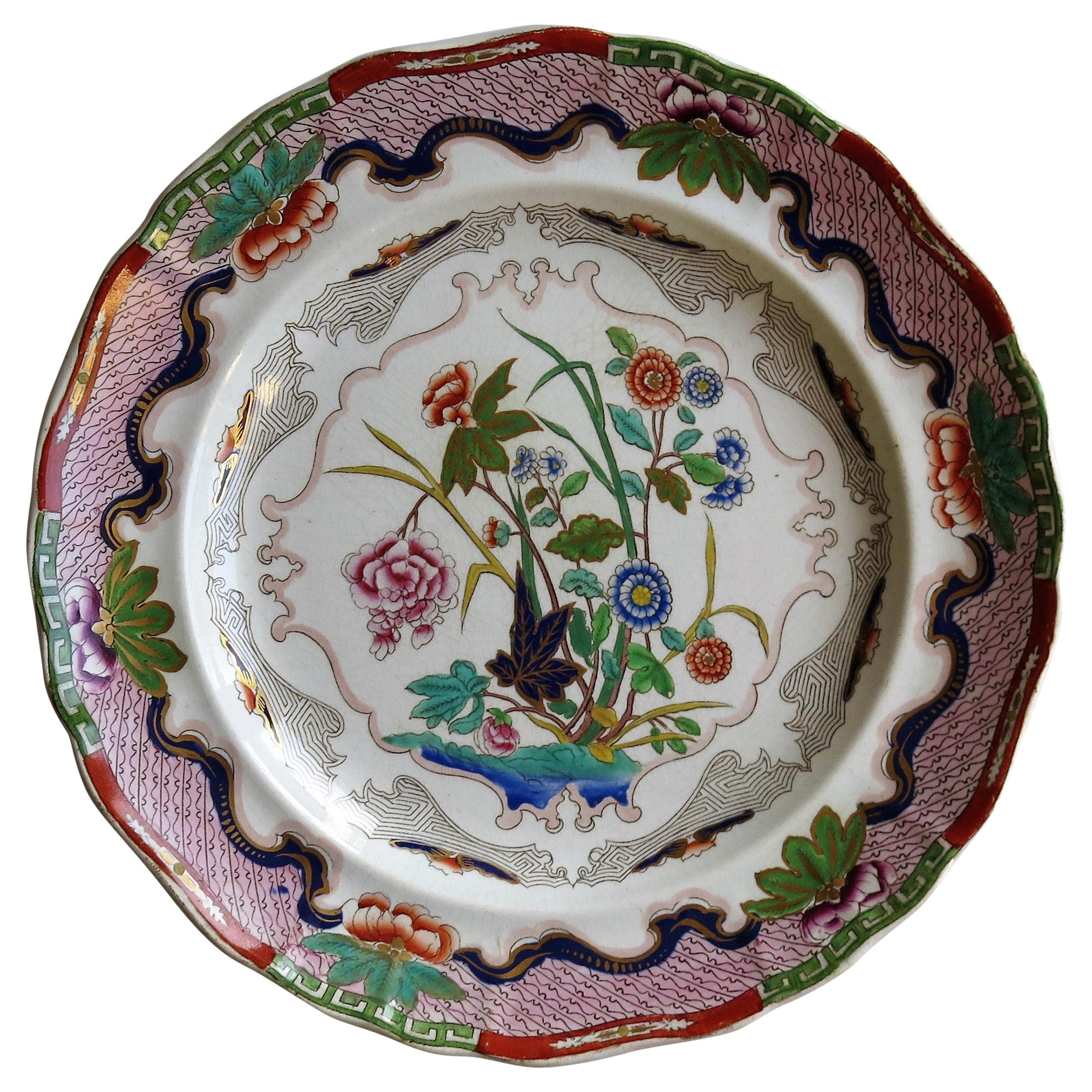 Charles Meigh Ironstone Plate Hand Painted Floral Pattern No. 422, circa 1840