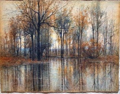 Antique The Mirror of the Woods-Painting by Charles Melville Dewey-20th Century