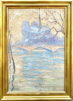 Large French 19th century Impressionist painting - Seine in Paris - Monet