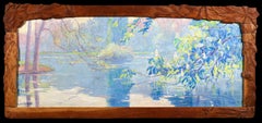 Paysage au bord du lac - Post Impressionist Landscape Oil by Charles Menneret