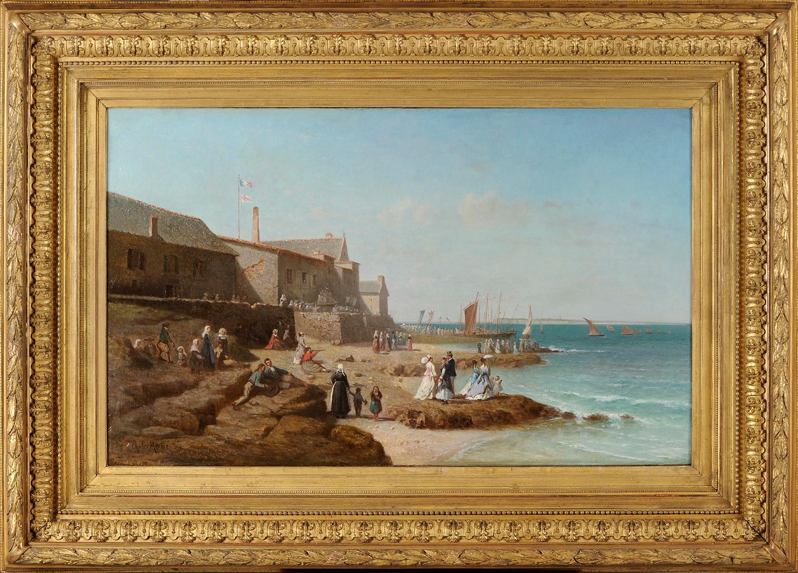 Landscape Painting Charles Mermé - Charles Merme (1818-1869) The blessing of Coureau de Groix in Larmor Brittany