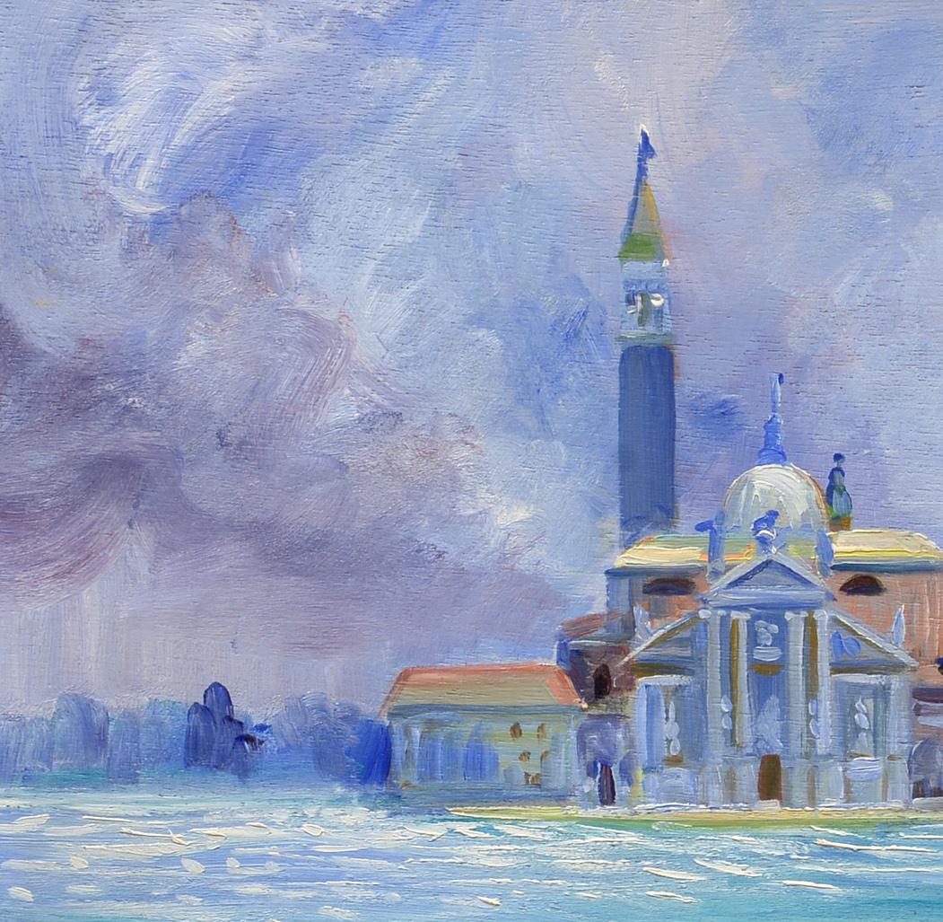 San Giorgio Maggiore, Venice, Italy, American Impressionist, Oil - Blue Landscape Painting by Charles Merrill Mount