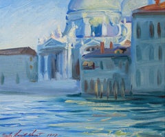 Sinfonia del sole, Venezia, Italia, Impressionista, olio, canali, paesaggio urbano