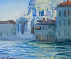 Vintage Sunshine Symphony, Venice, Italy, Impressionist, oil, canals, cityscape