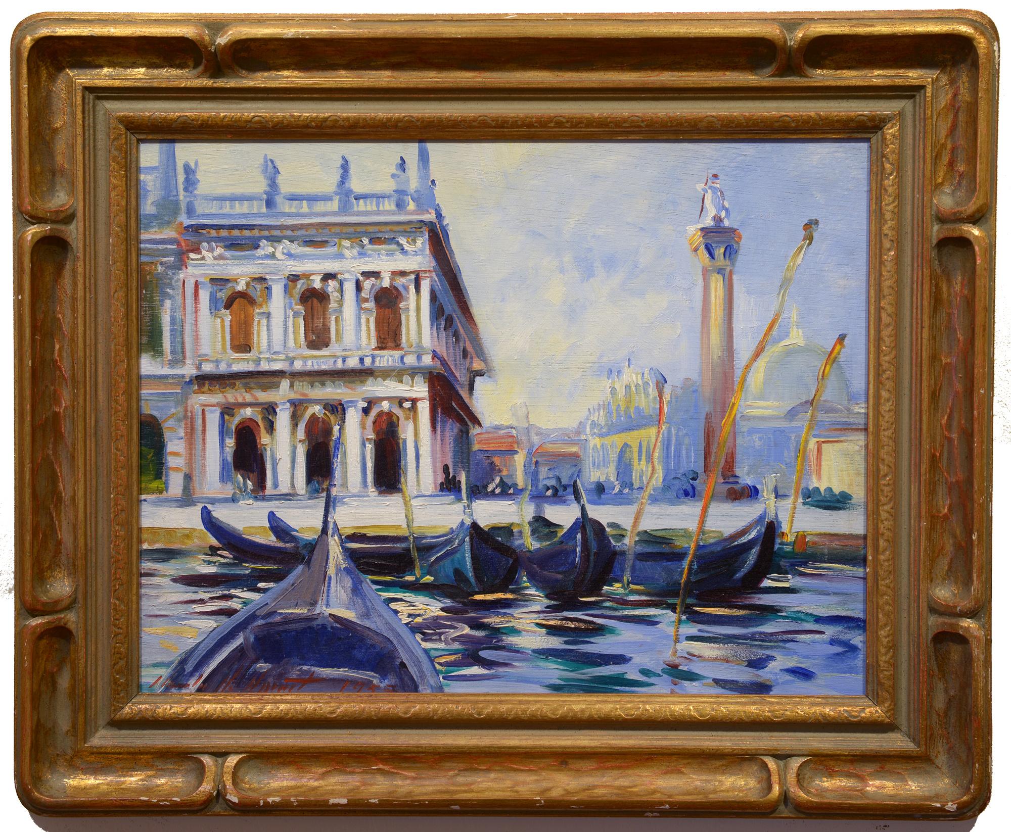 The Piazzetta, Venice, Italy, Gondola, American Impressionist, Oil - Painting by Charles Merrill Mount