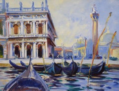 Die Piazzetta, Venedig, Italien, Gondel, amerikanischer Impressionist, Öl