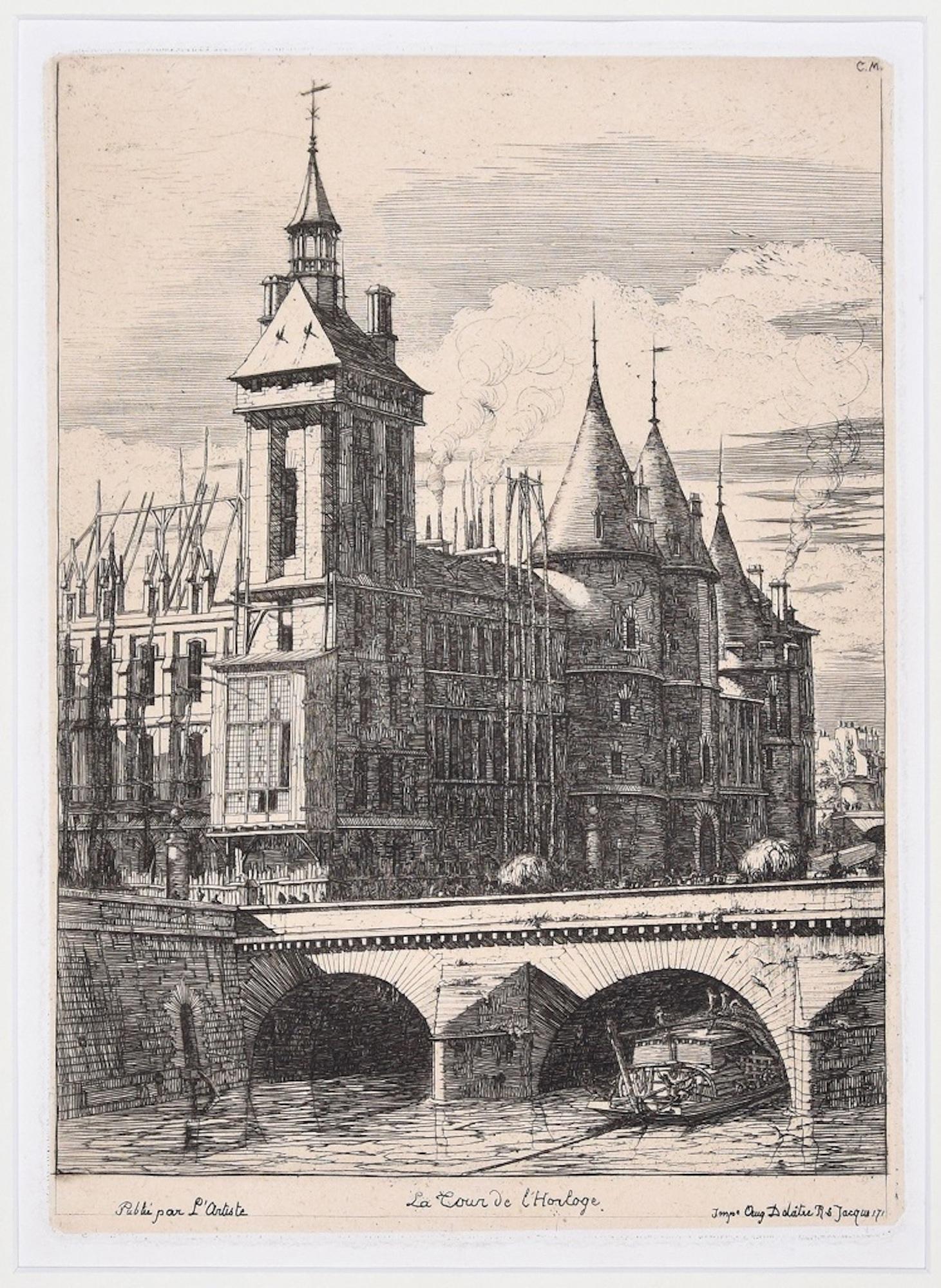 La Tour de l’Horloge - Original Etching by C. Meryon - 1850 ca.