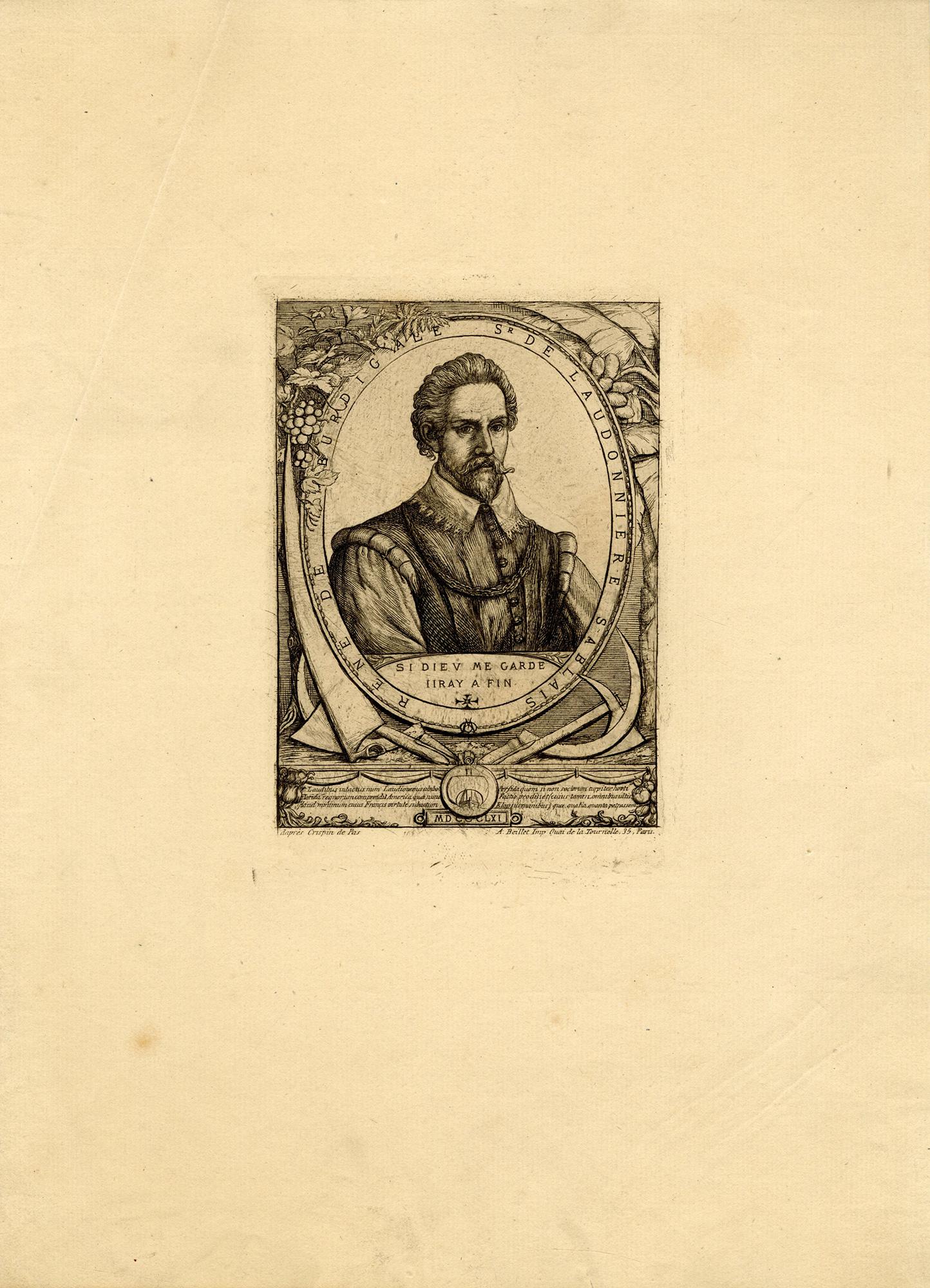 René de Laudonnière Sablais (de Burdigale). Nach Crispjin van de Passe I – Print von Charles Meryon