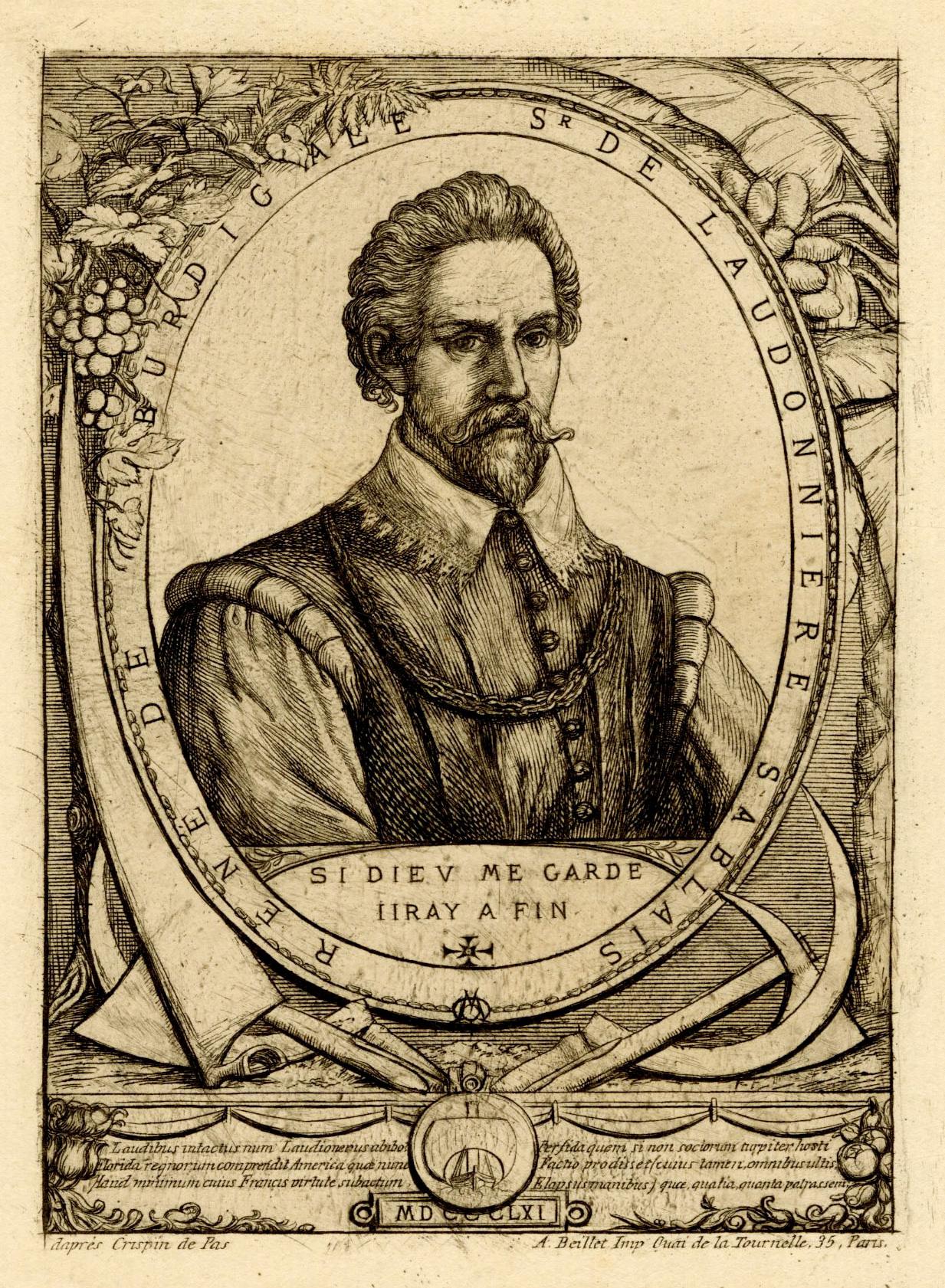 Charles Meryon Figurative Print - René de Laudonnière Sablais (de Burdigale). After Crispjin van de Passe I