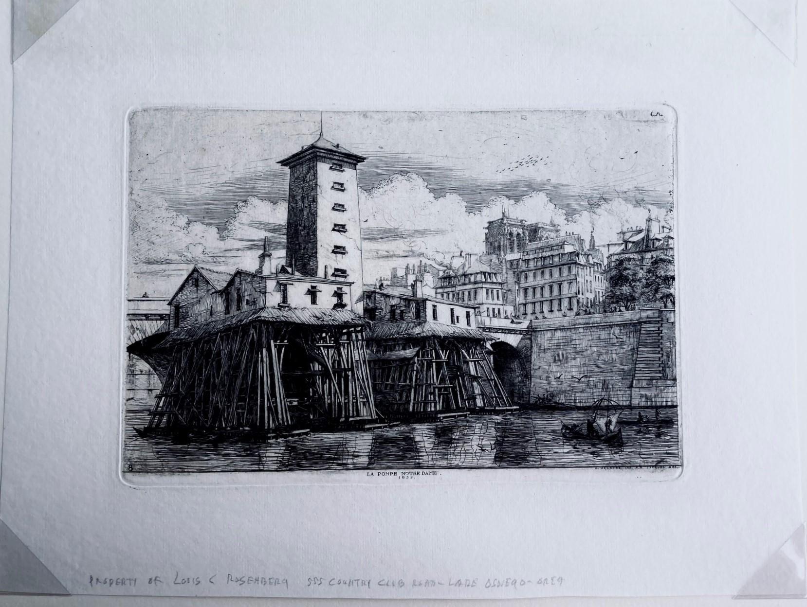 La Casa de Bombas, Notre Dame, París - Print de Charles Meryon