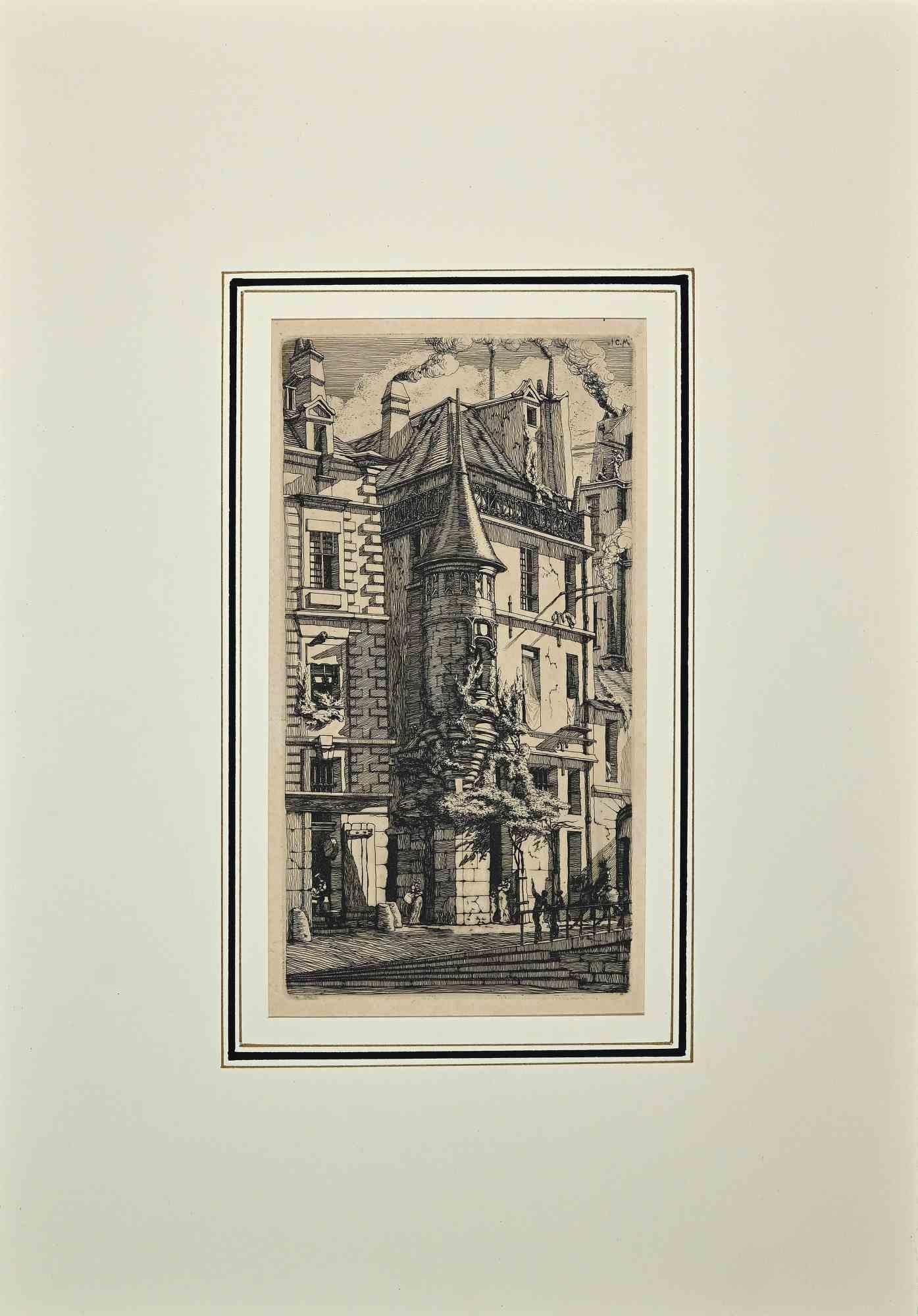 Tourelle de la Rue de la Tixeranderie - Etching by C. Meryon - 1852 - Print by Charles Meryon