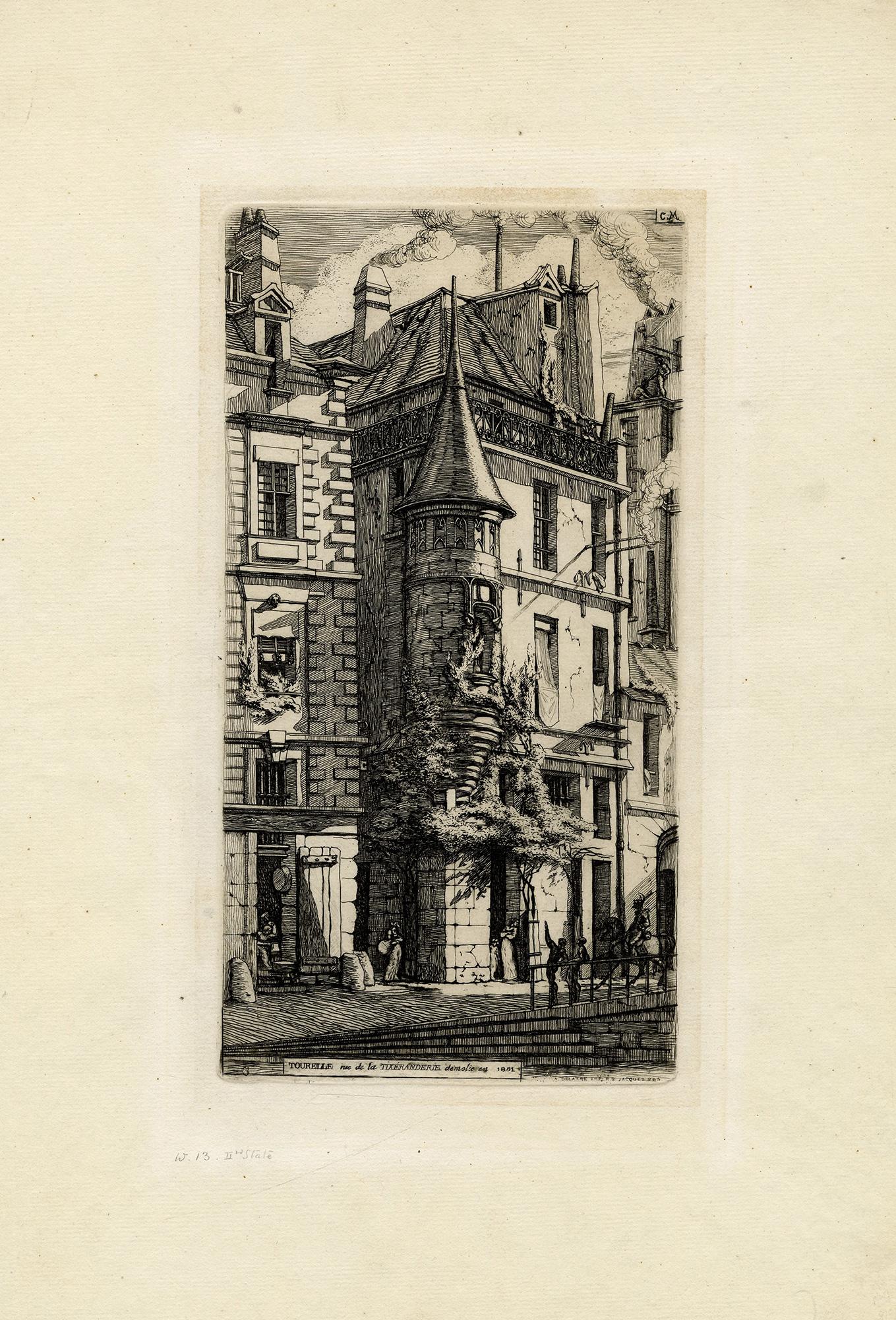 Tourelle, Rue de la Tixéranderie démolie en 1851 - Print de Charles Meryon