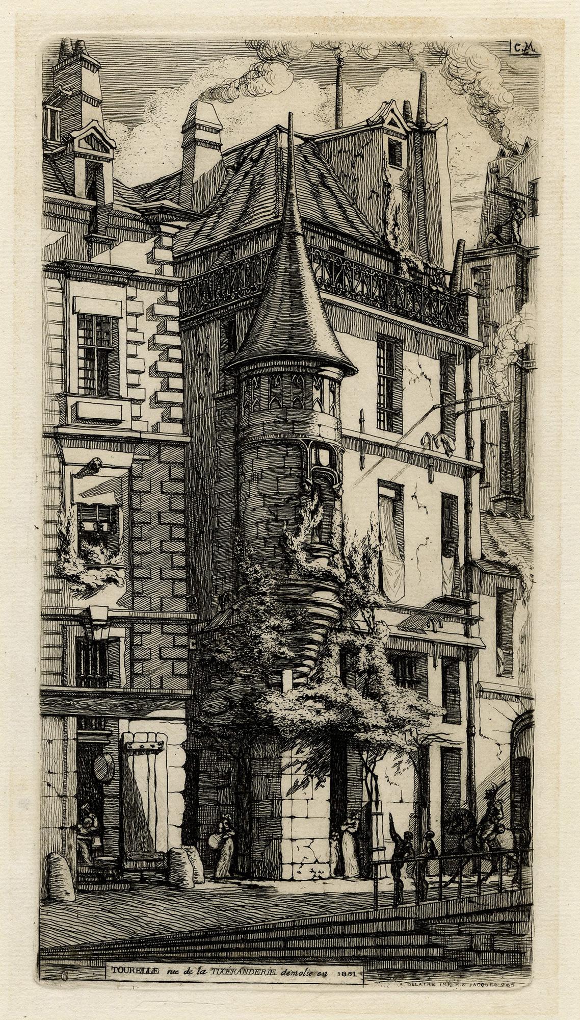 Figurative Print de Charles Meryon - Tourelle, Rue de la Tixéranderie démolie en 1851