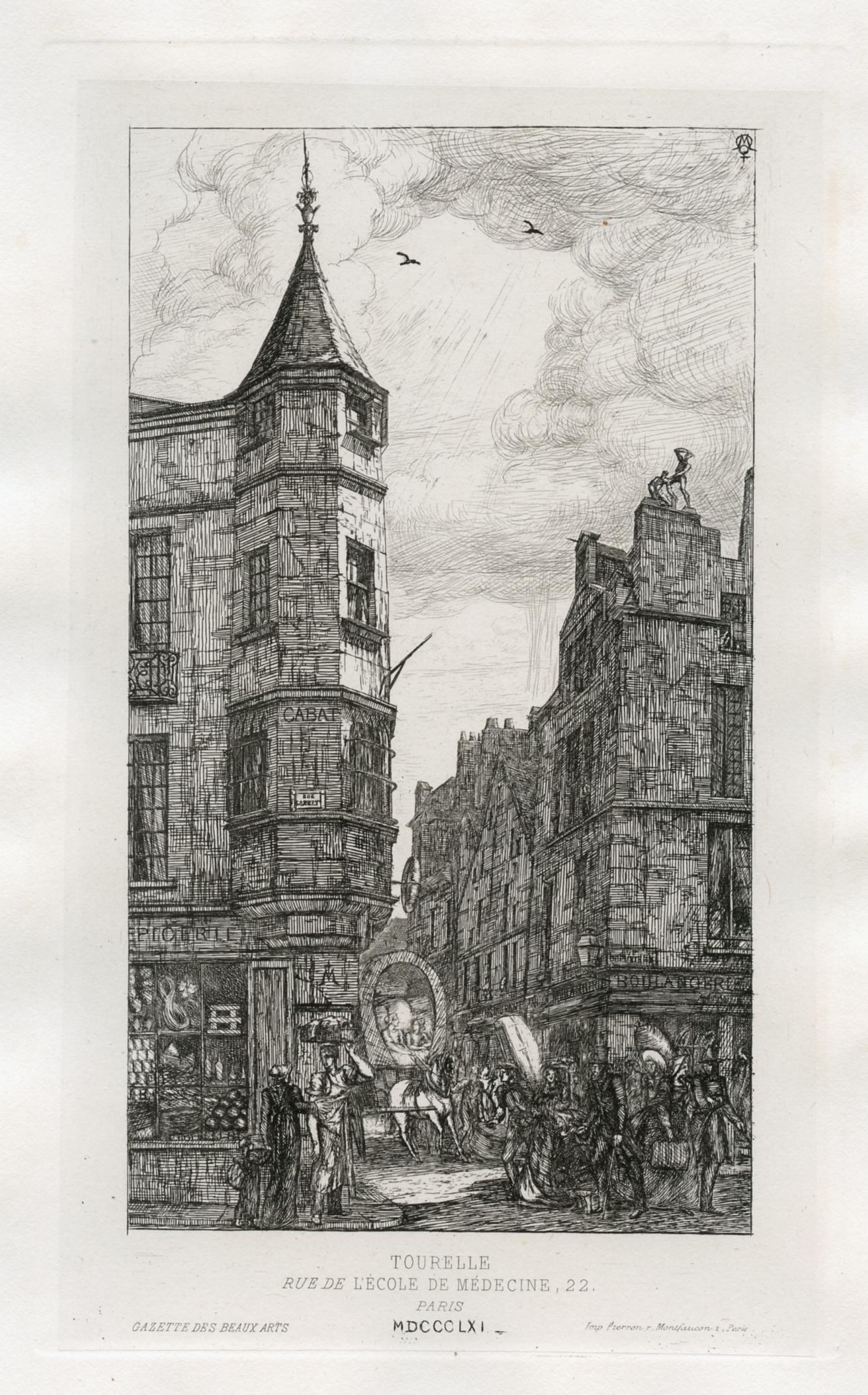 "Tourelle Rue de L'Ecole de Medicine 22" original etching - Print by Charles Meryon