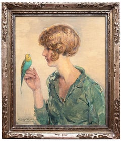 Signora con pappagallino" di Charles Michel (Liegi 1874 - 1967 Messico)