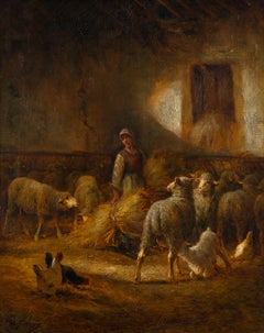 Shepherdess and Sheep in the Stable