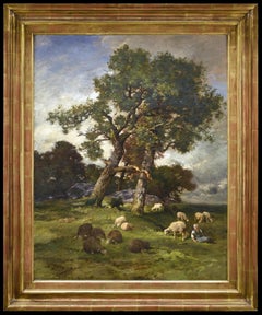 French Barbizon scene of a shepherdess with cows