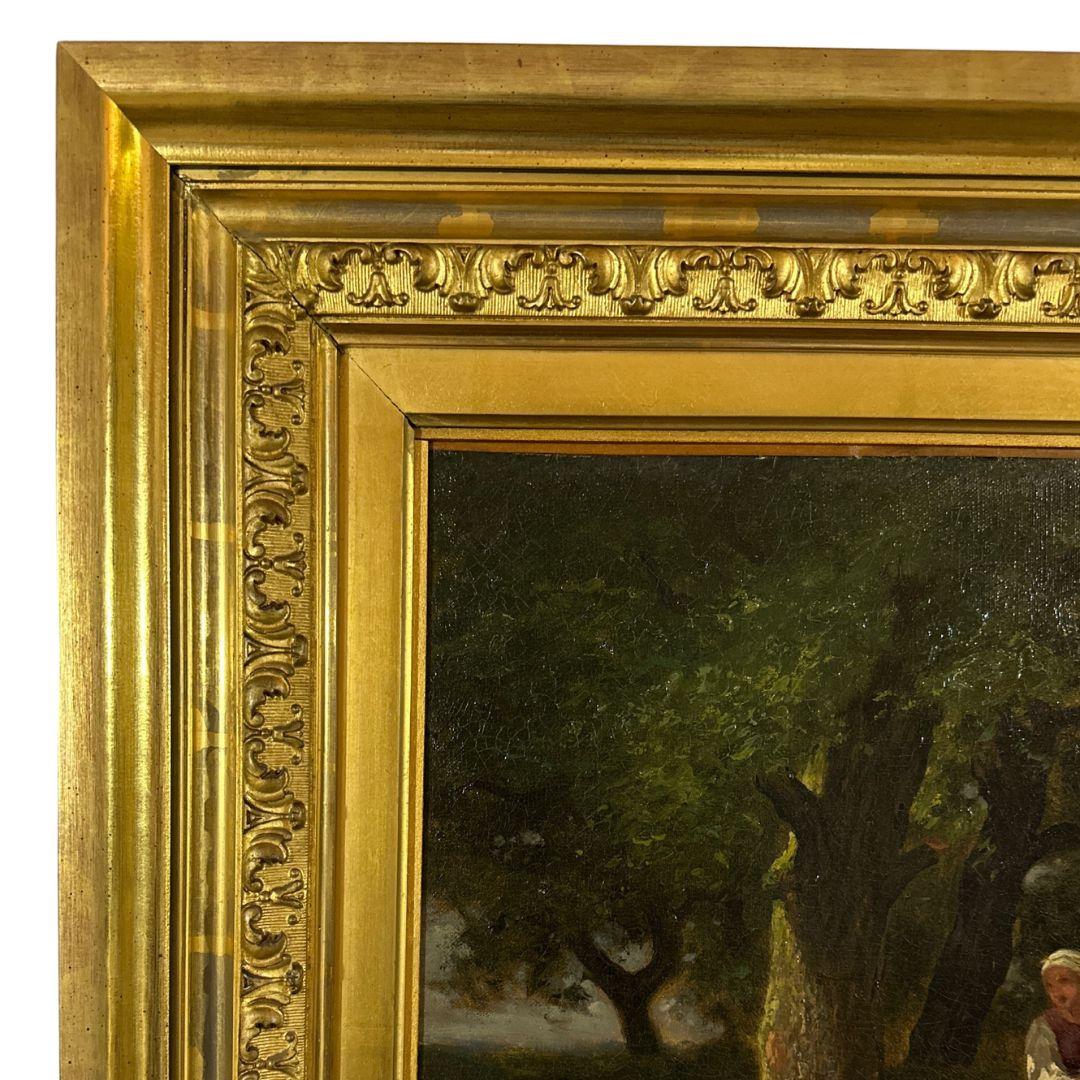Barbizon School Antique Oil Painting On Canvas 1840s, Size: 20.50″x 25.75″ For Sale 2