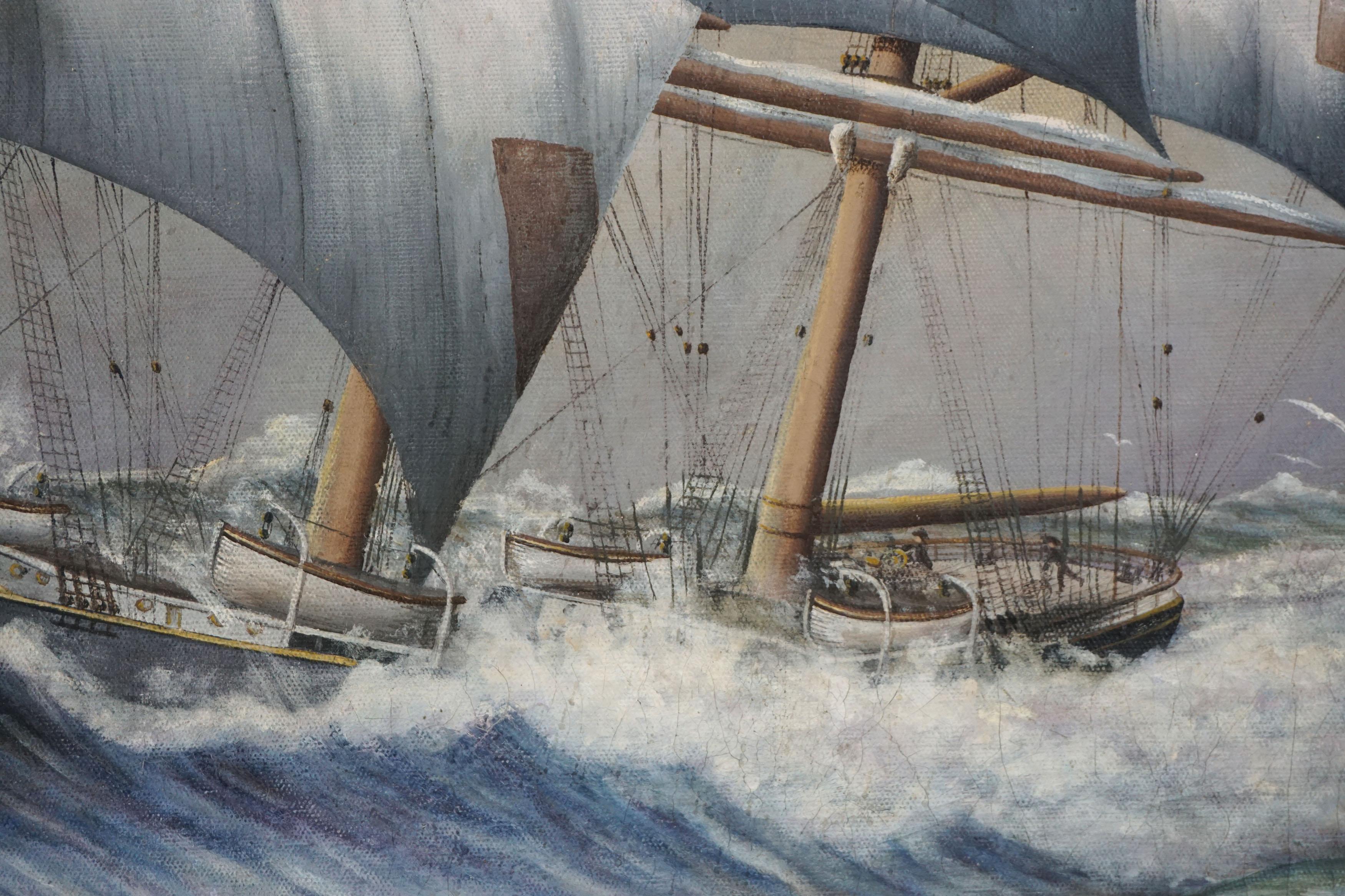 Stunning large scale painting of an early 20th century Braque sailing ship named 