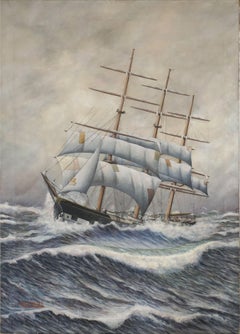 Peinture maritime à grande échelle - Braque à trois mâts dans les mers dures