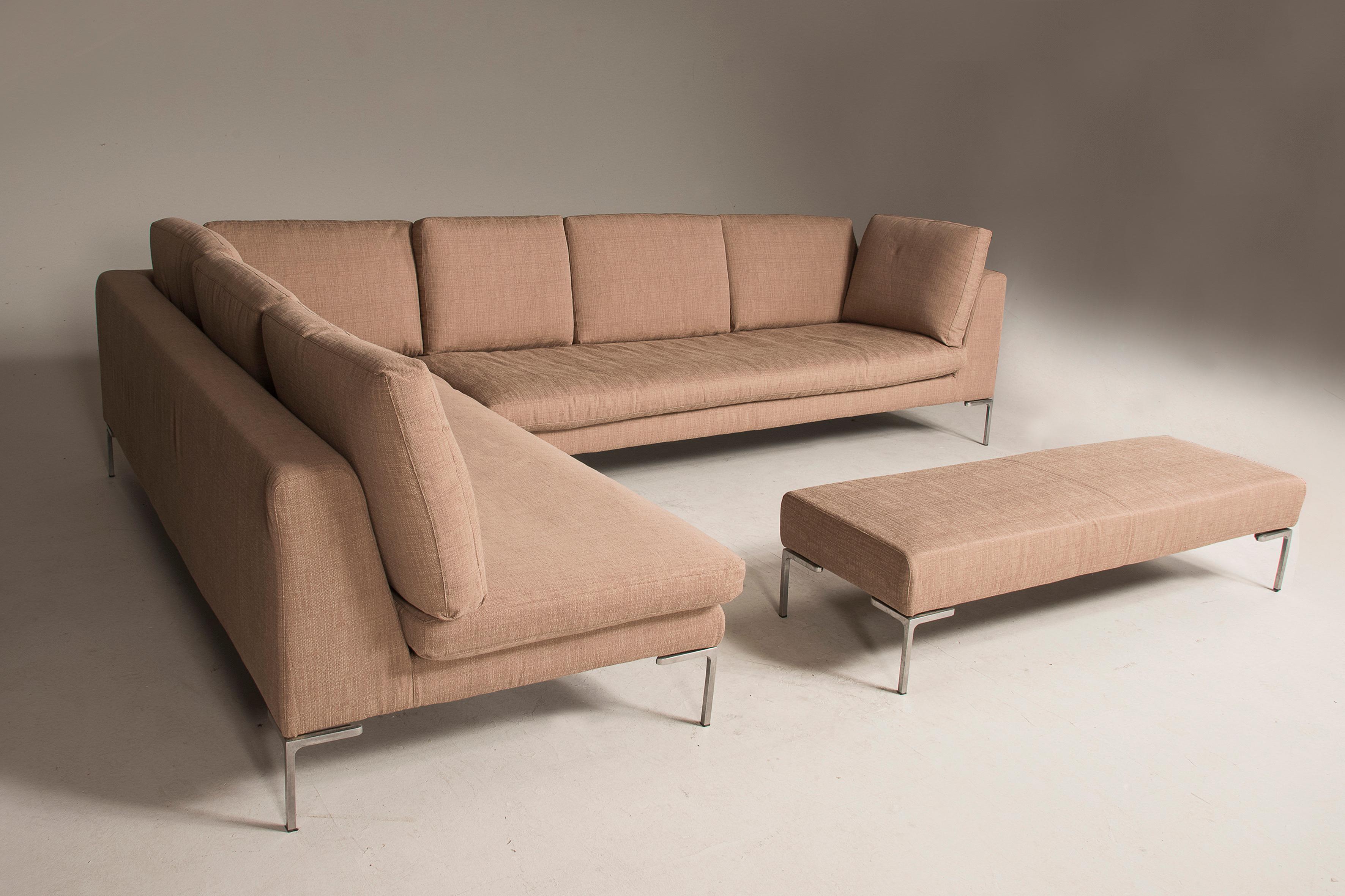 European Charles Model by Antonio Citterio for B&B Italia Beige Color Sofà and Bench Set