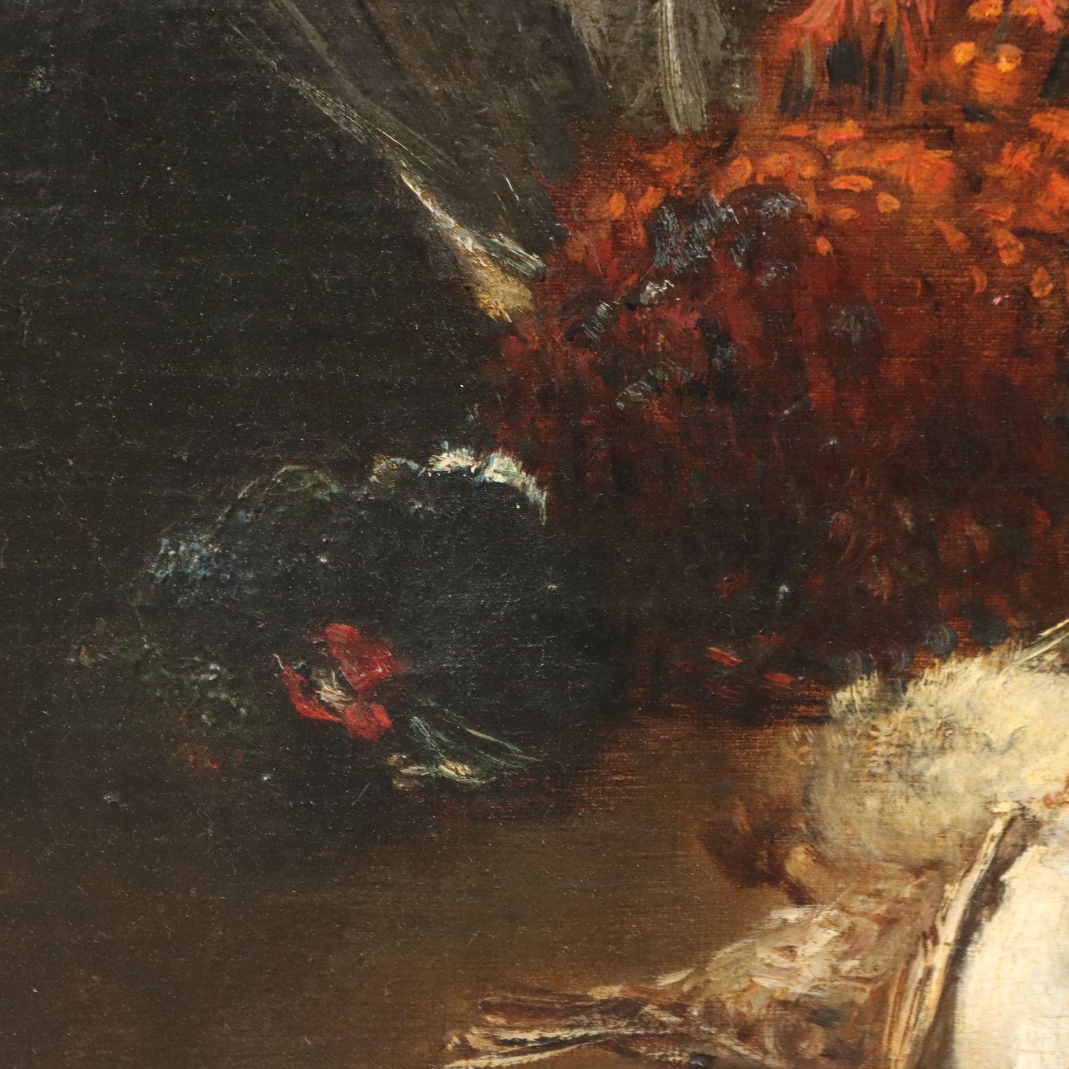 Still life with birds 19th century - Brown Still-Life Painting by Charles Monginot
