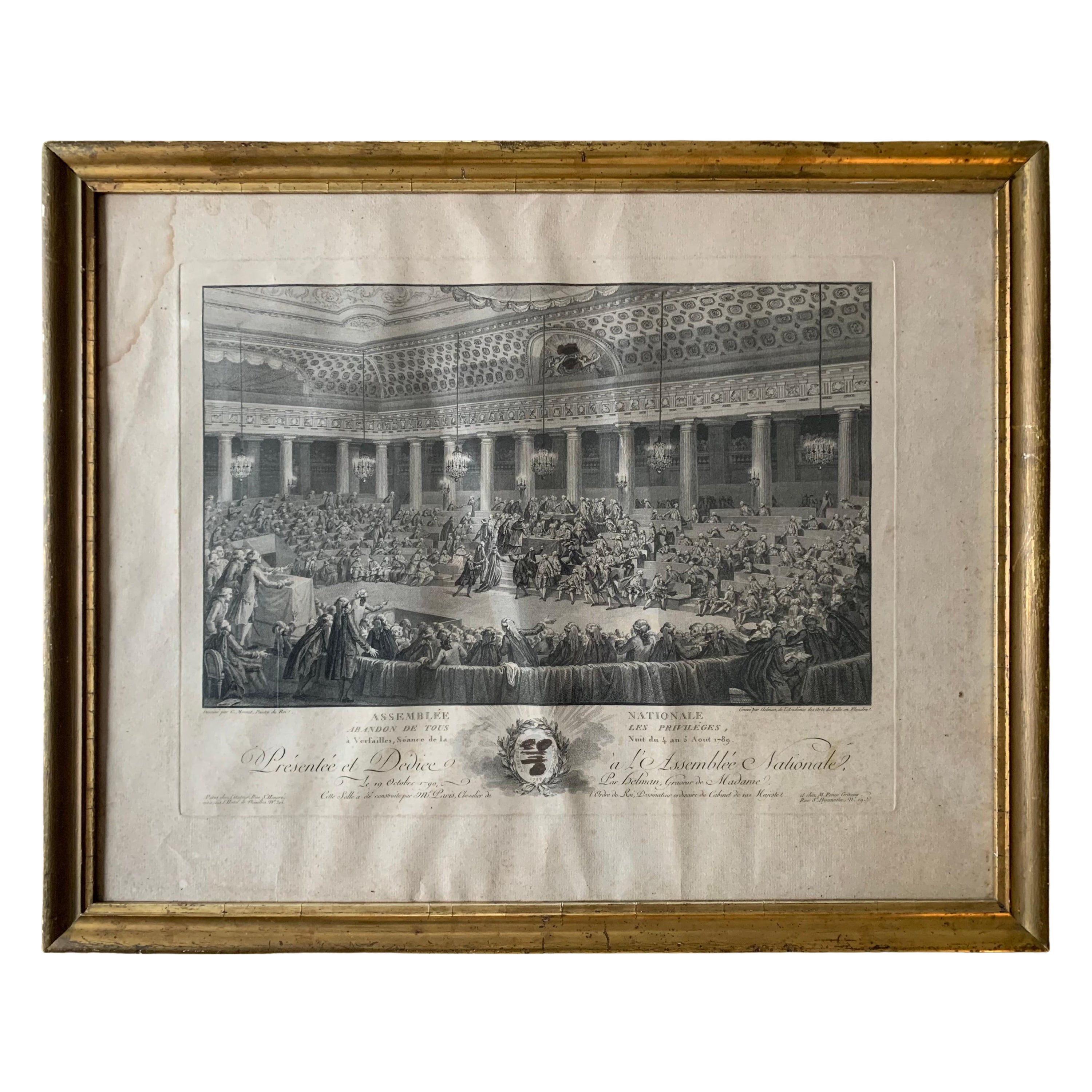 Charles Monnet " Assemblée nationale dans la nuit du 4 au 5 août " Gravure