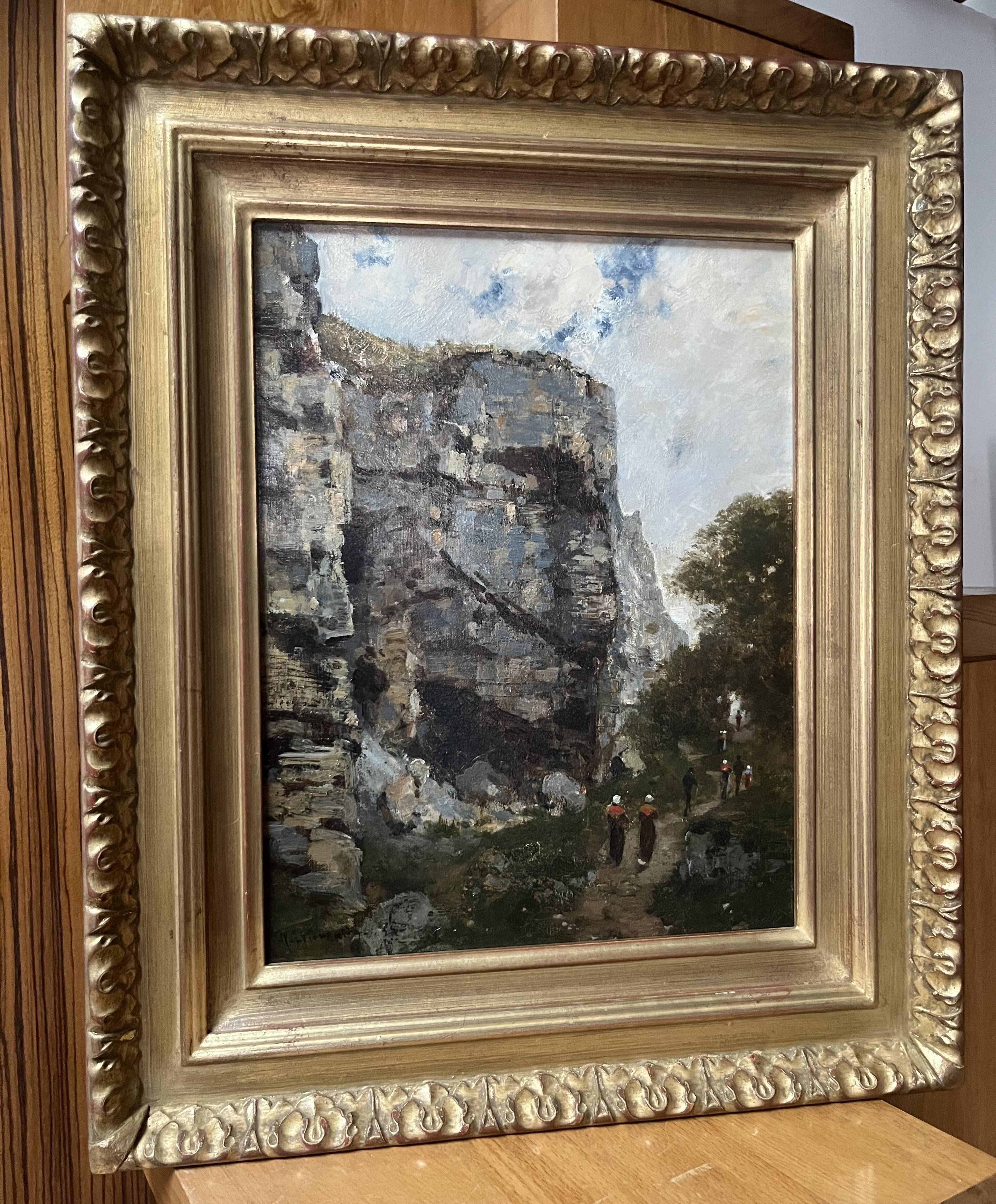 Charles Montlevault (1835-1897) Promeneurs le long d'une falaise, peinture à l'huile signée en vente 5