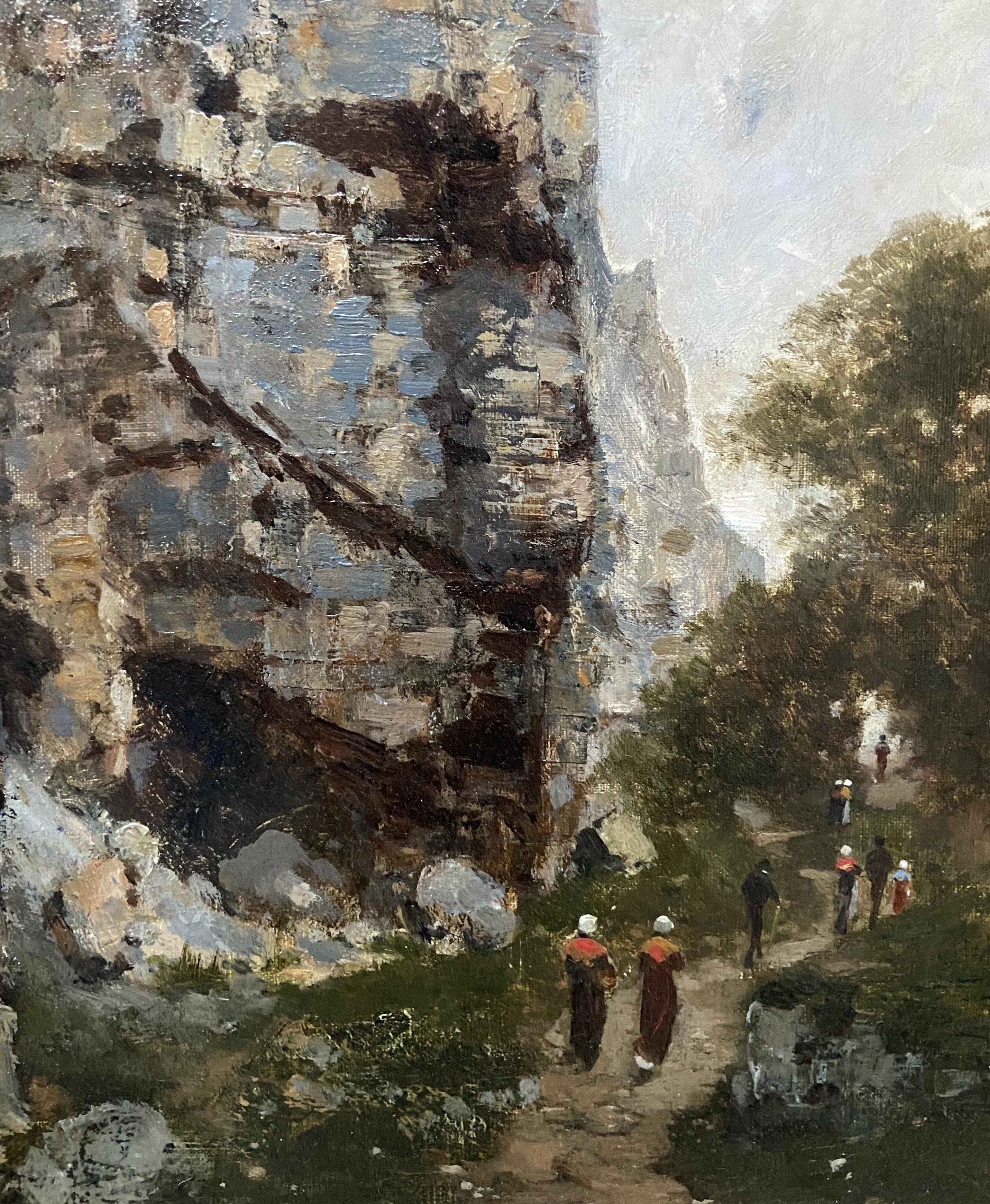 Charles Montlevault (1835-1897) Walkers entlang eines Klippen, Ölgemälde, signiert im Angebot 7
