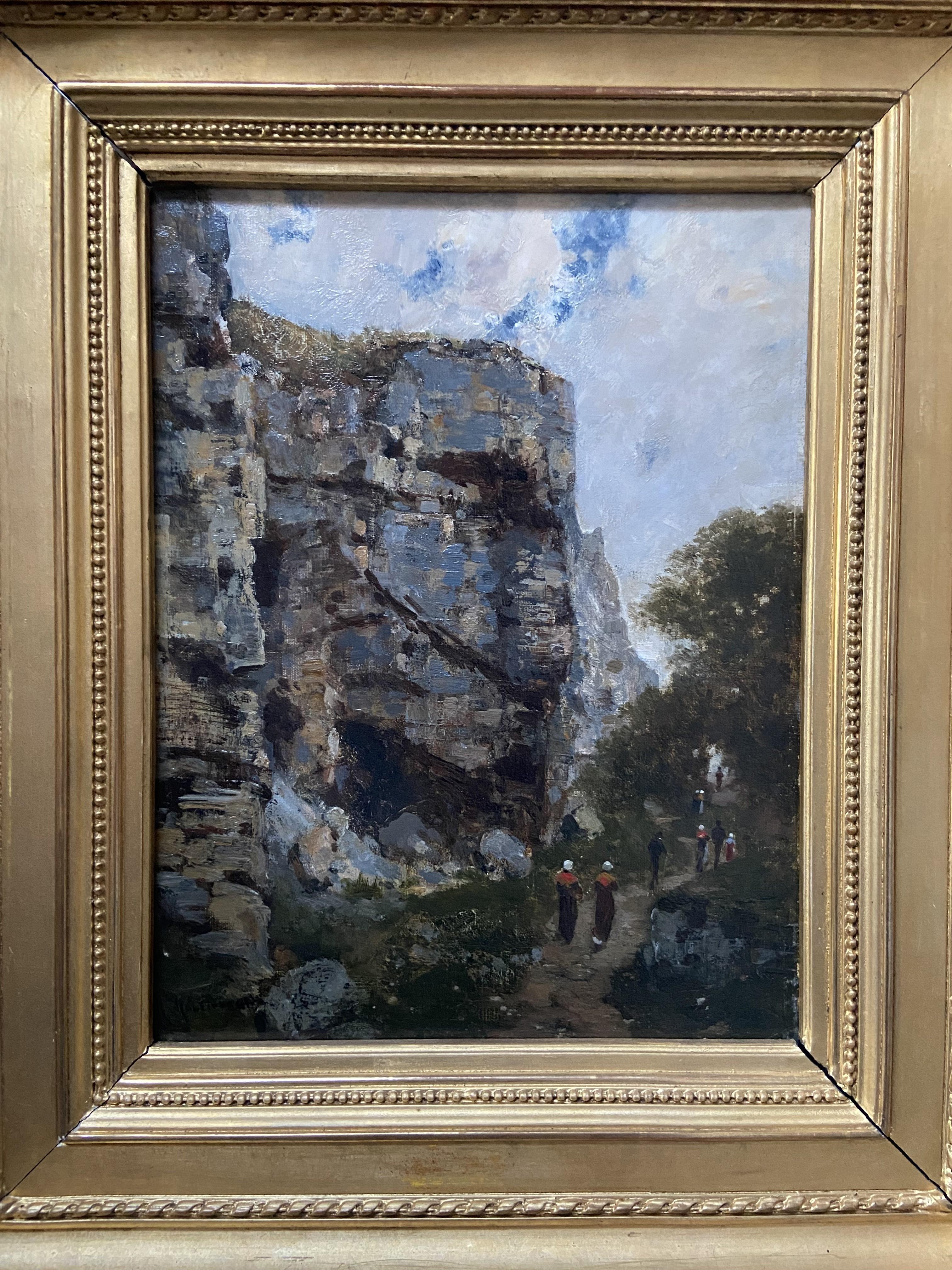 Charles Montlevault (1835-1897) Walkers entlang eines Klippen, Ölgemälde, signiert im Angebot 10