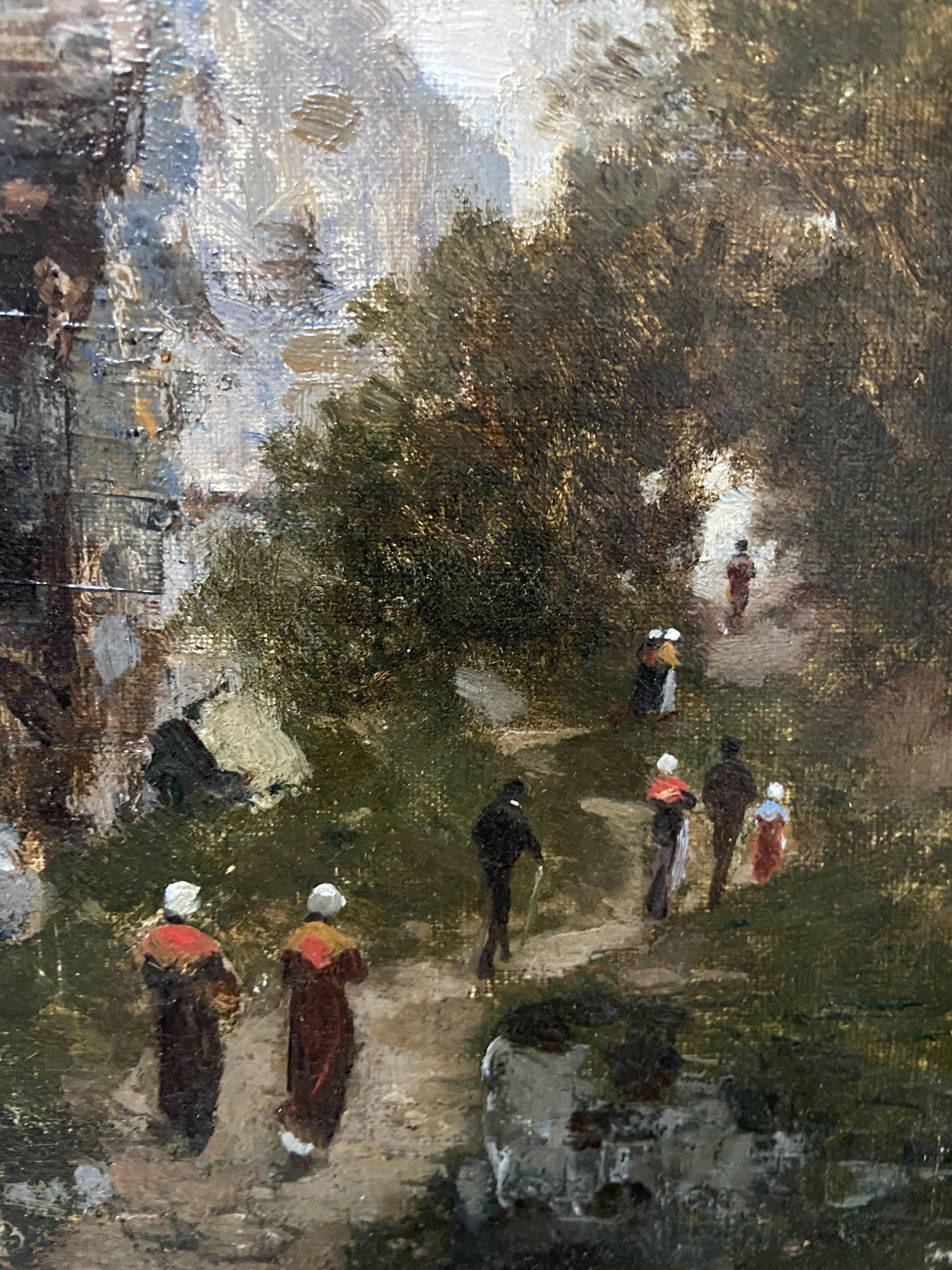 Charles Montlevault (1835-1897) Promeneurs le long d'une falaise, peinture à l'huile signée - École de Barbizon Painting par  Charles Montlevault.