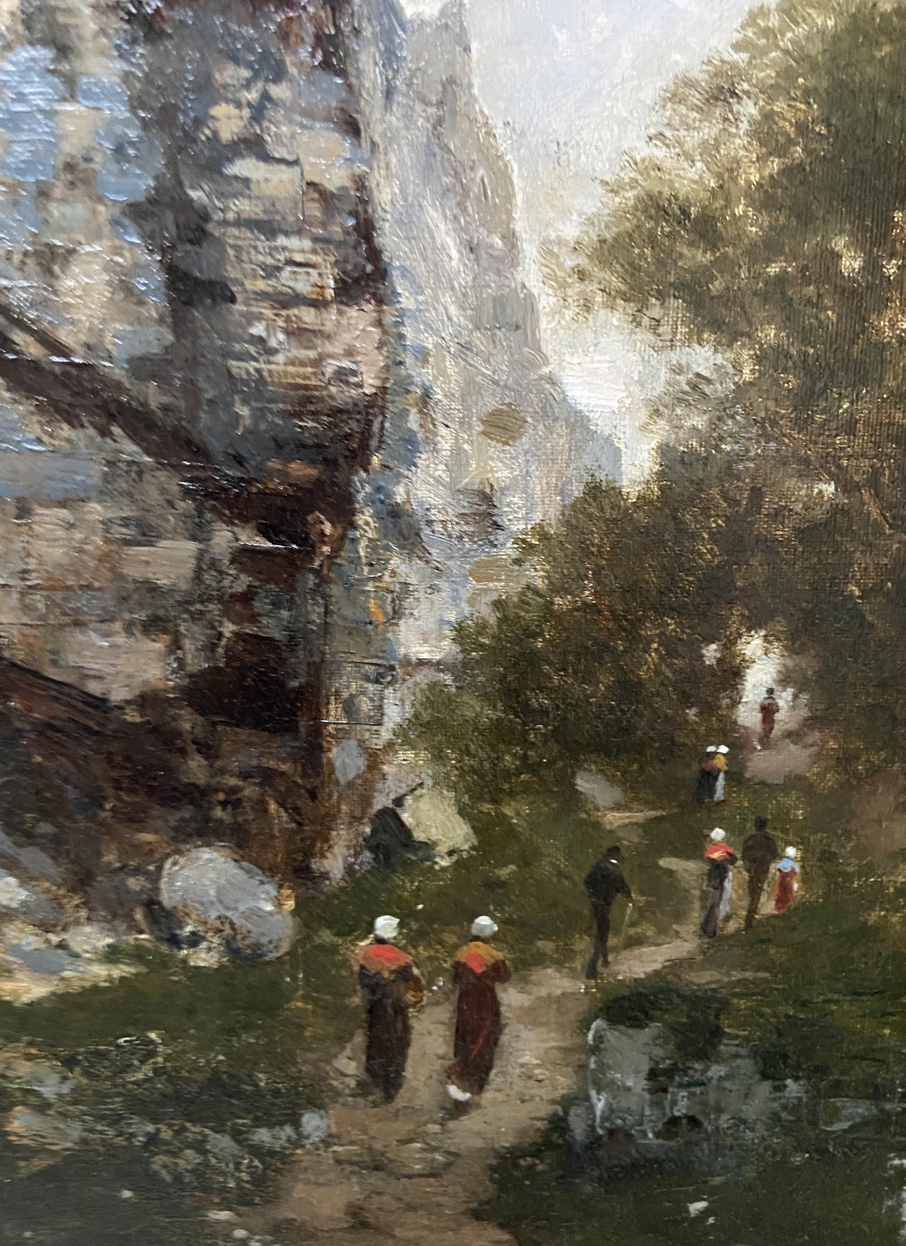  Charles Montlevault (1835-1897) Walkers le long d'une falaise, peinture à l'huile signée - Noir Figurative Painting par  Charles Montlevault.