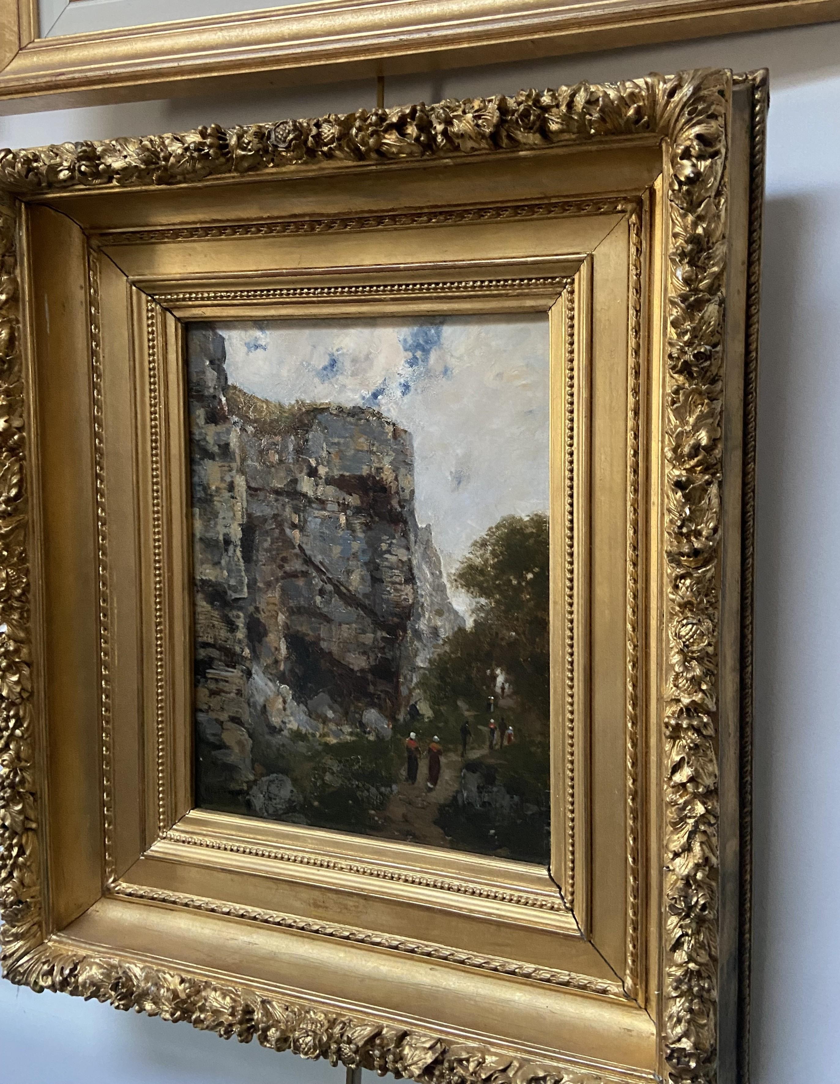  Charles Montlevault (1835-1897) Walkers le long d'une falaise, peinture à l'huile signée en vente 1
