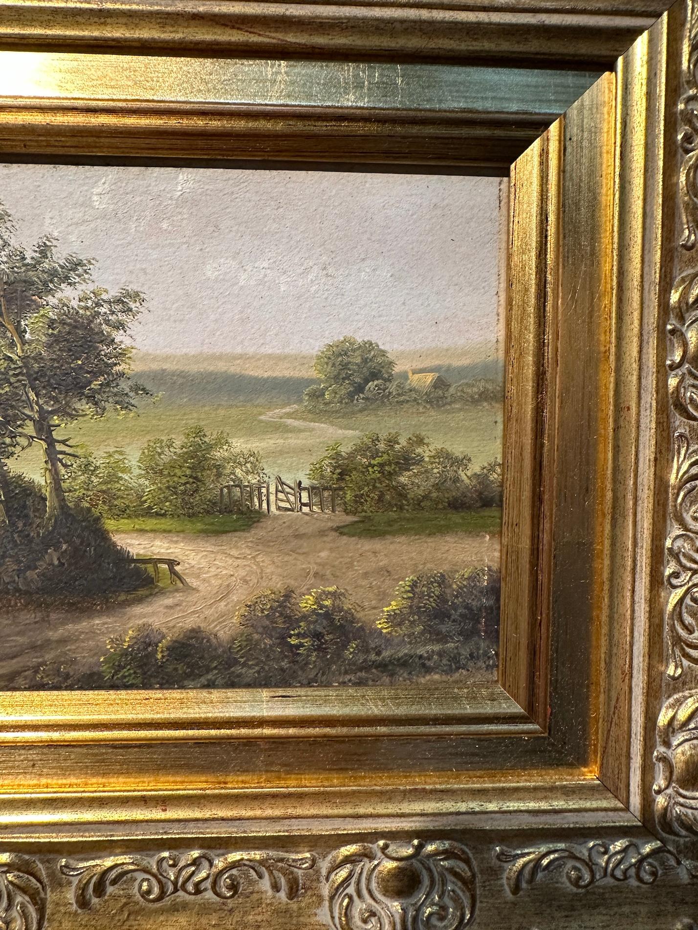 Paisaje inglés del siglo XIX con casa de campo junto a un estanque - Landscape Painting Negro de Charles Morris
