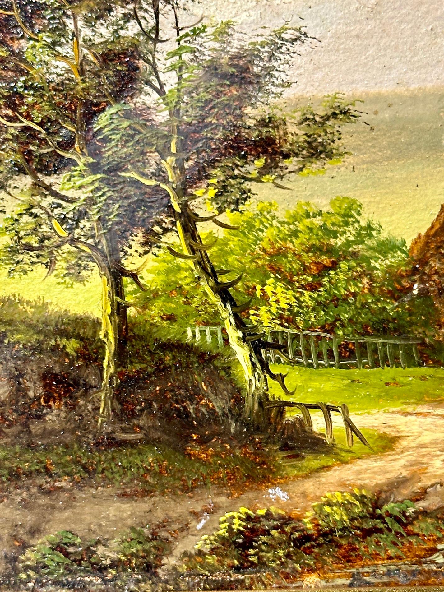 Paesaggio inglese del XIX secolo con cottage vicino a uno stagno in vendita 1