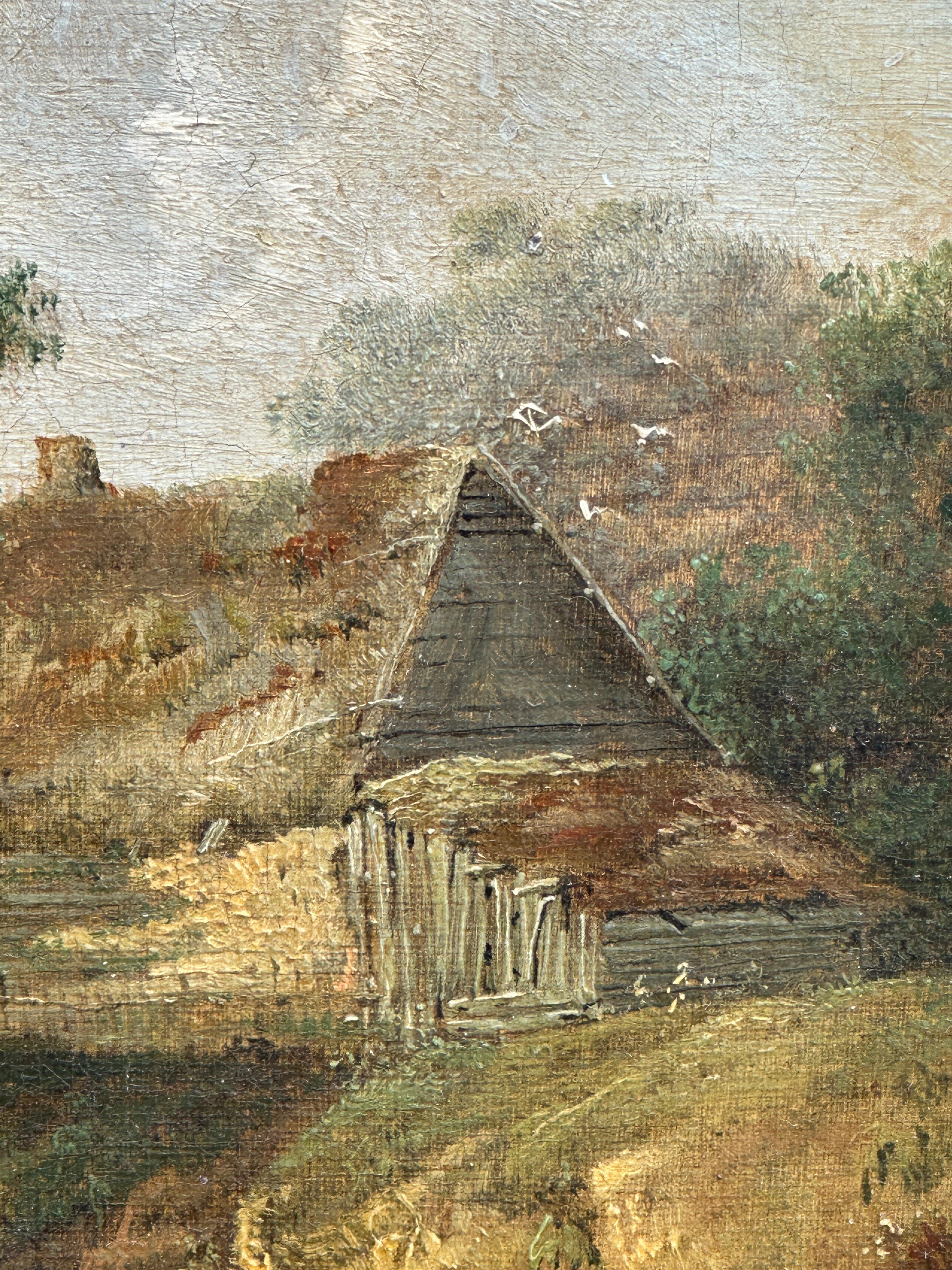 Paisaje inglés del siglo XIX con Cottage - Landscape Painting Marrón de Charles Morris
