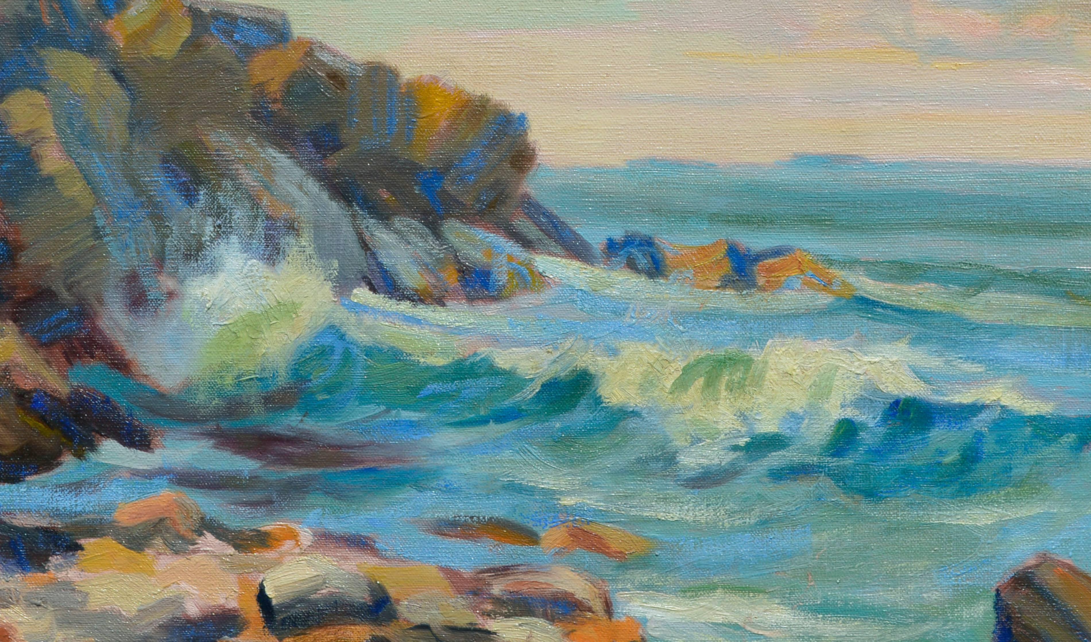 Rugged California Coast  - 1930's Seascape  - Painting by Charles Morris