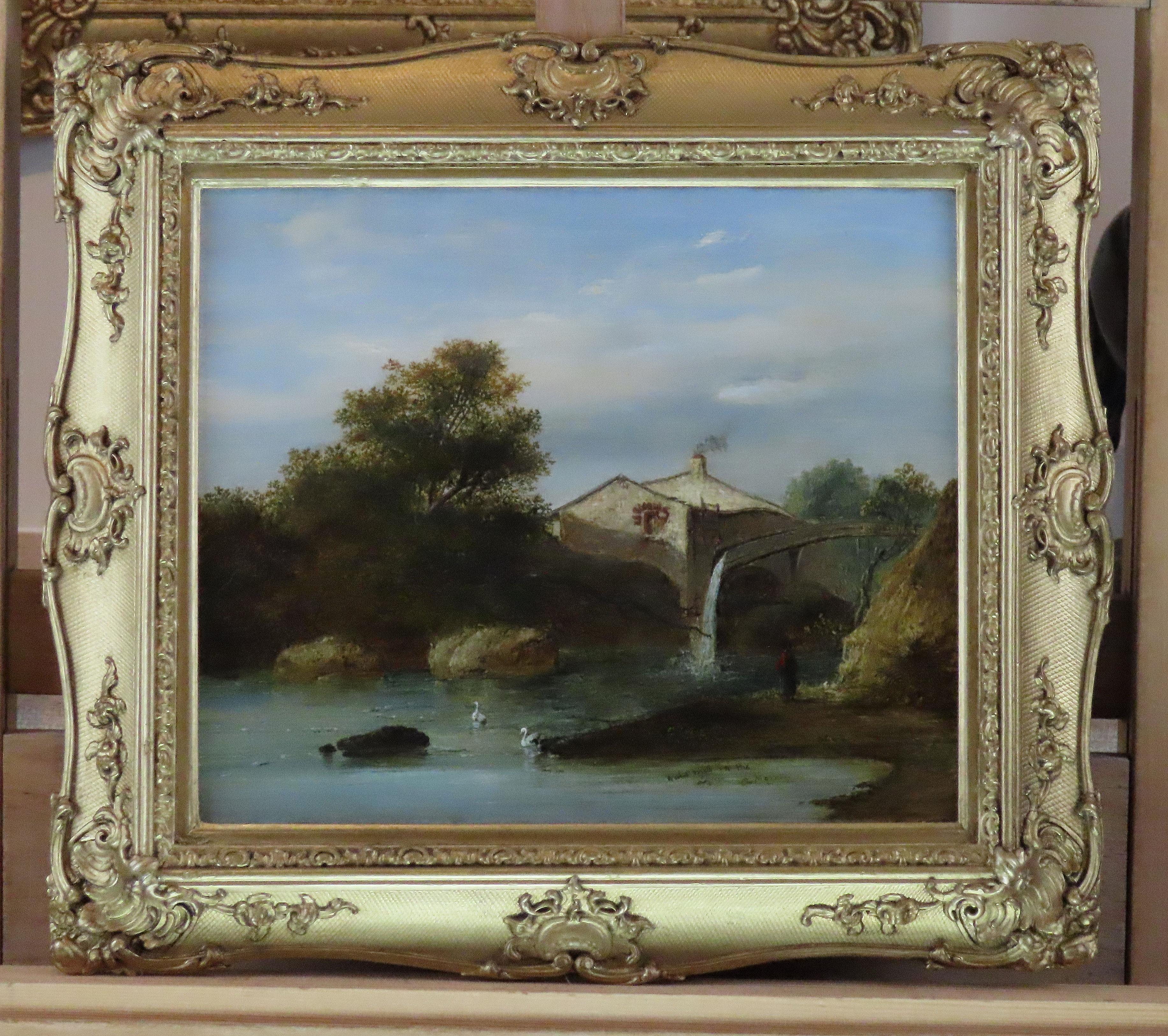 Original Ölgemälde auf Leinwand, Charles Morris senior. „Ein Wassermühlen auf dem Leimm“ – Painting von Charles Morris senior 