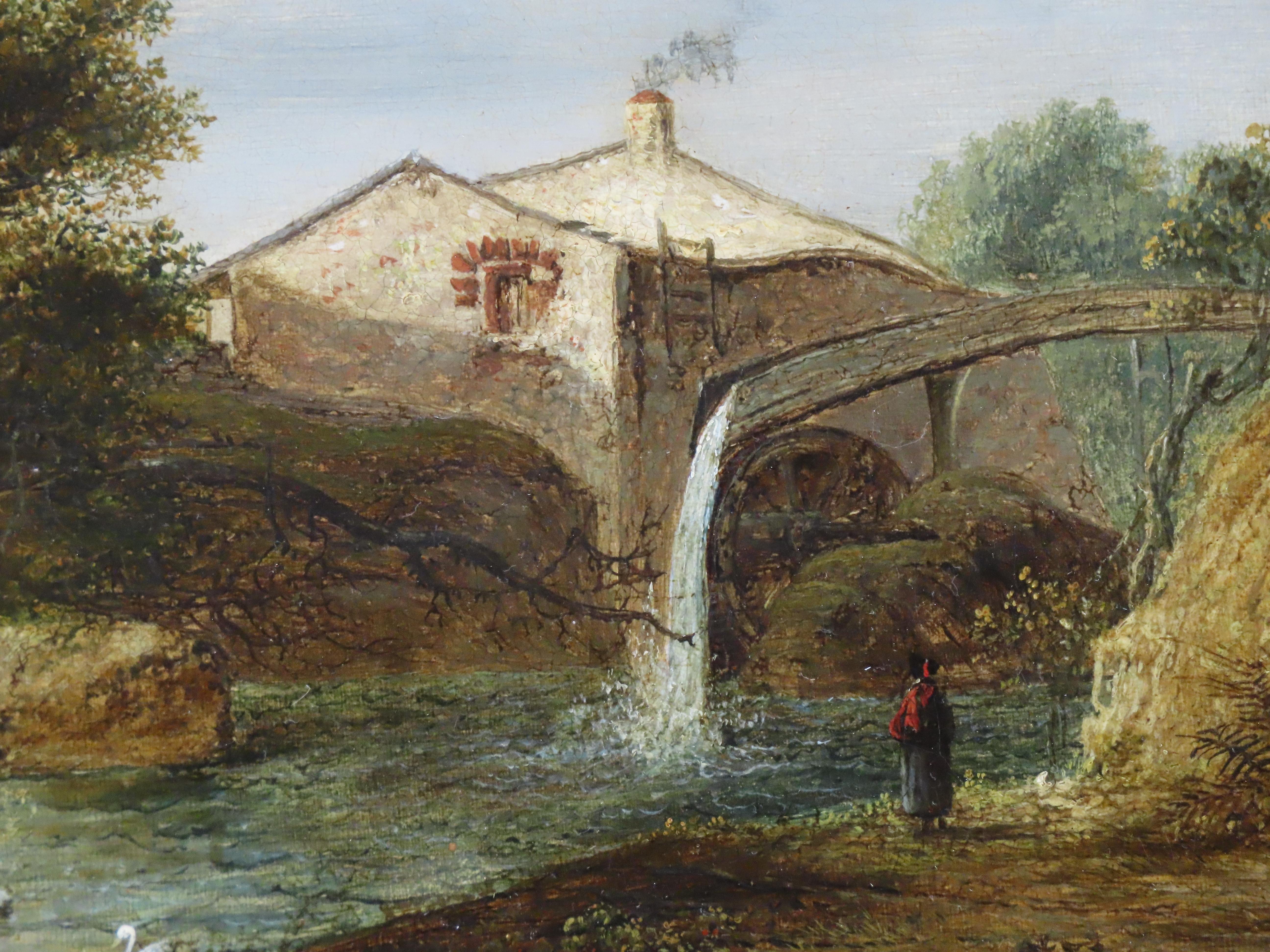Original Ölgemälde auf Leinwand, Charles Morris senior. „Ein Wassermühlen auf dem Leimm“ im Angebot 1