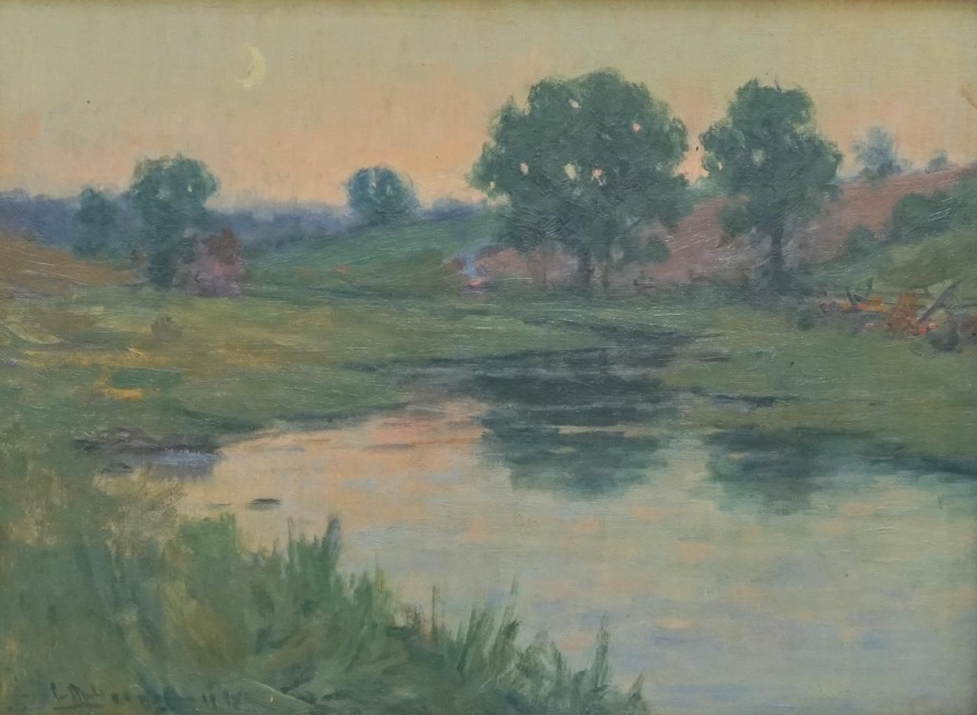 1893 Impressionista tonalista americano Paesaggio al chiaro di luna - Painting Impressionismo di Charles Morris Young
