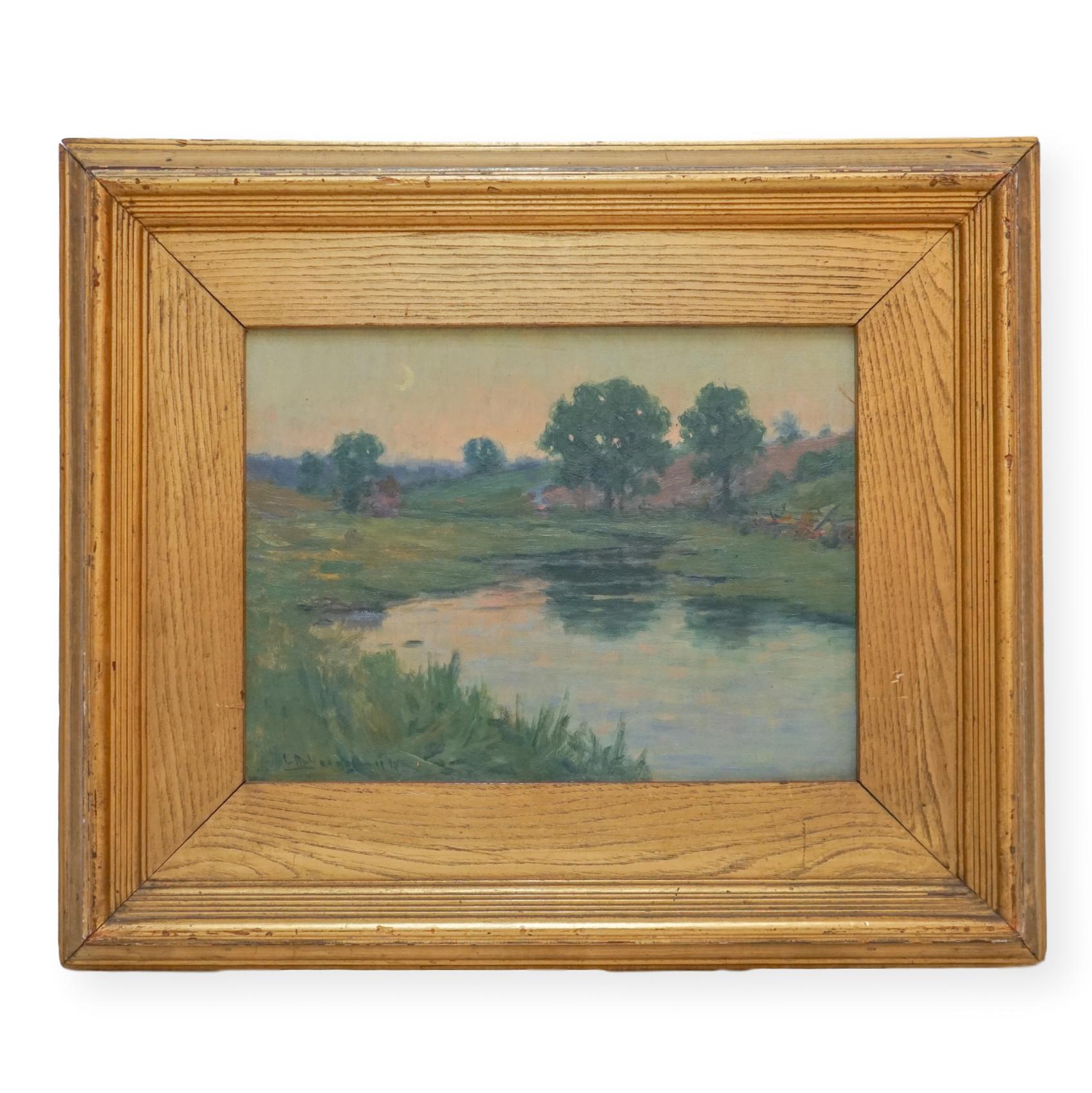 Charles Morris Young Landscape Painting - 1893 American Tonalist Impressionist Moonlit Landscape