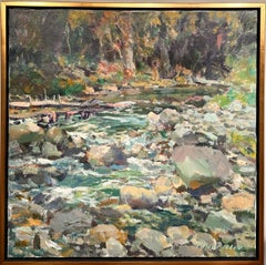 Landschaftsgemälde des Künstlers Charles Movalli (1945-2016) „Brunnen Stream“