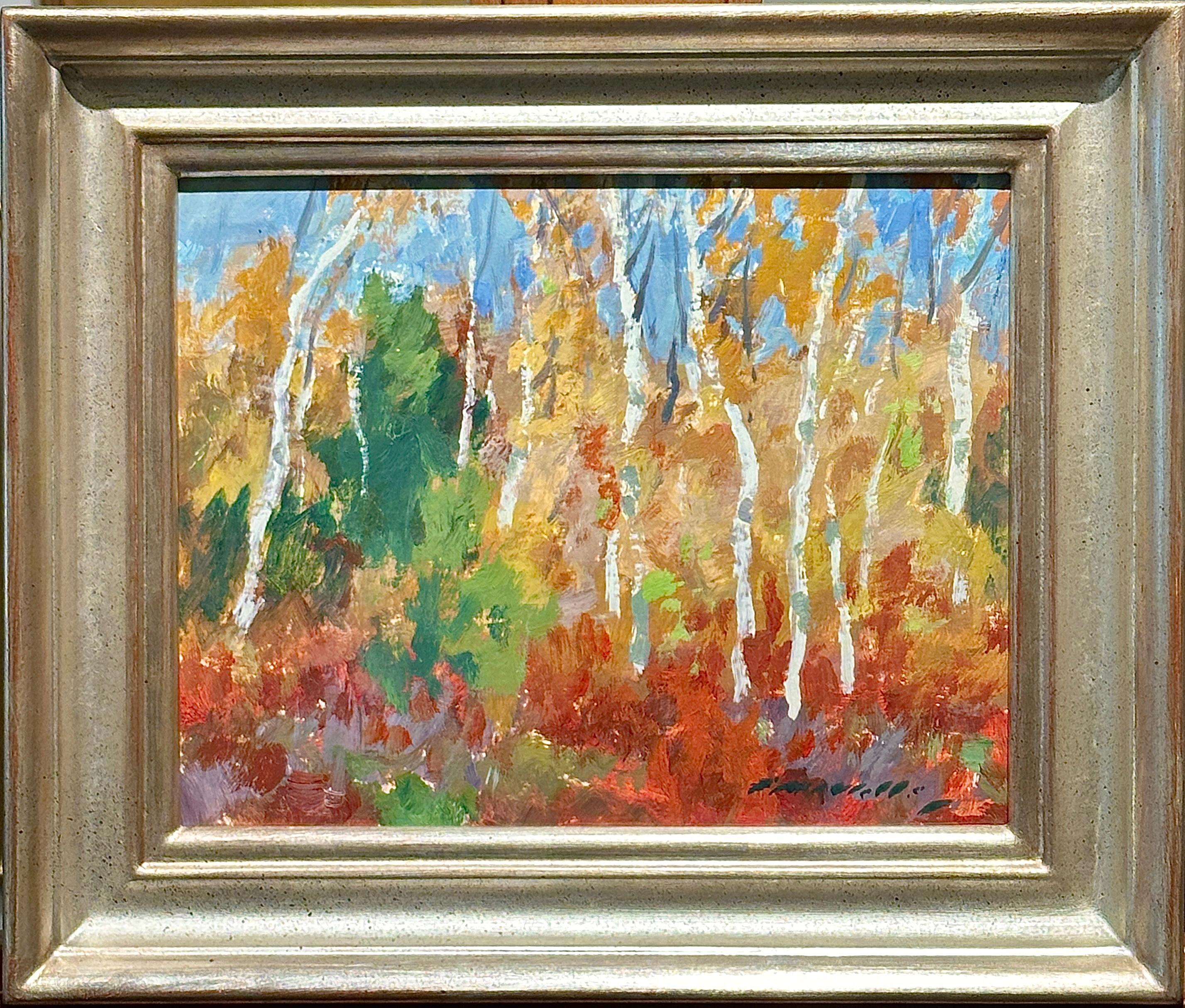 Autumn Birch Landscape Painting by Gloucester Artist Charles Movalli For Sale 1