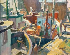 Writer Painter Charles Movalli 1945-2016 Colorful Abstract Gloucester Scene