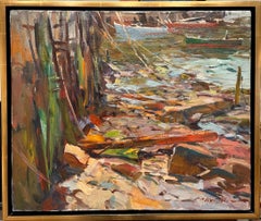 Charles Movalli, titled "Low Tide", Cape Ann Wharf Scene