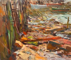Retro Abstract painting done by Charles Movalli Artist, titled "Low Tide" 