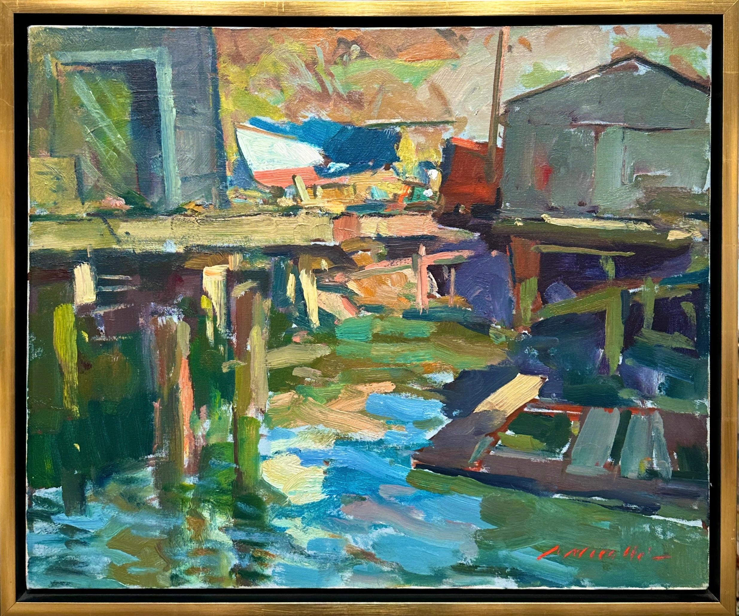 Beautiful example housed in new floater frame.

 Charles Movalli (1945–2016) had a BA from Clark University and a PhD from the University of Connecticut. He painted and wrote about art for over thirty years. He belonged to the North Shore Arts