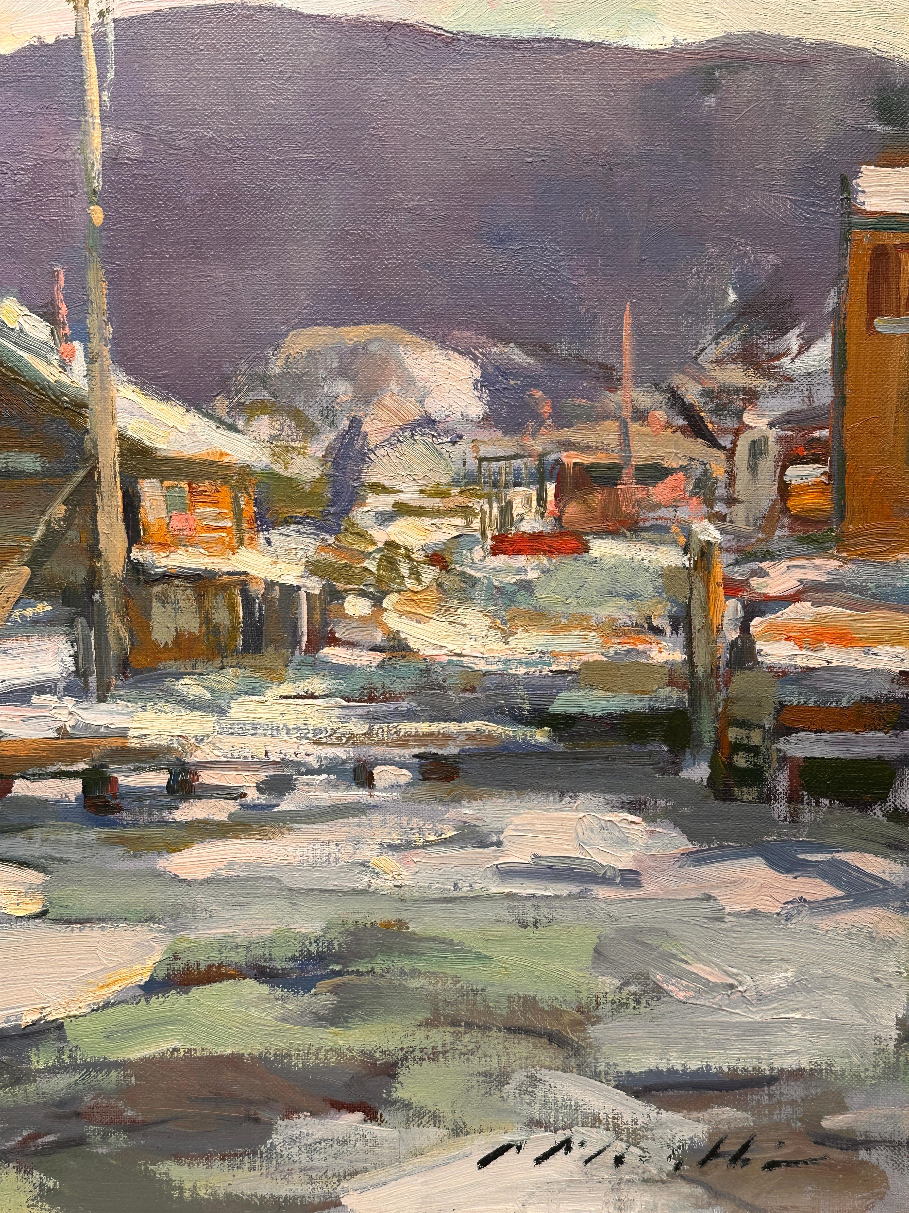 Marine-Landschaft der Marine, Gemälde von Charles Movalli, Gemälde „Covered Snow“  im Angebot 3