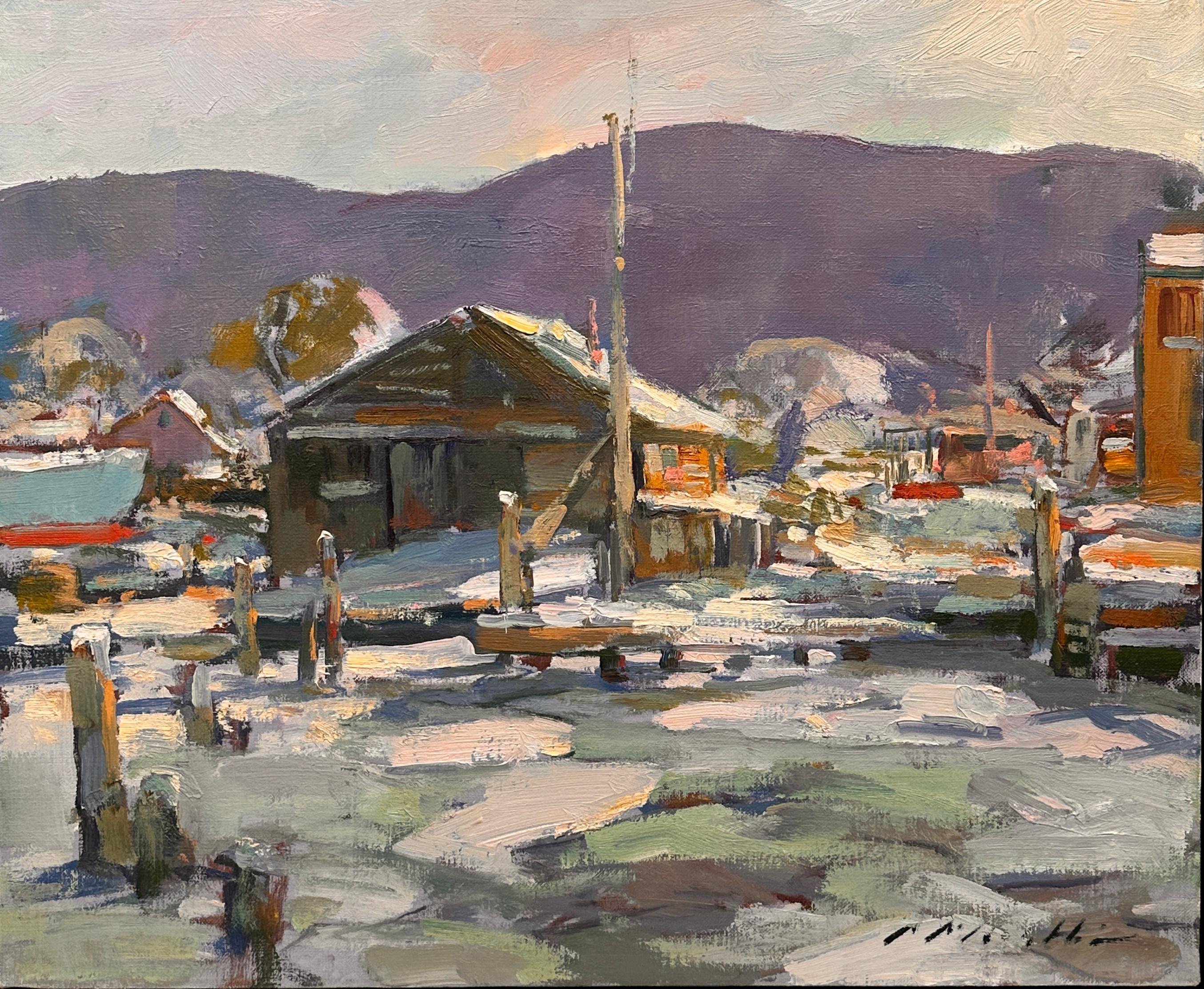 Charles Movalli (1945–2016) had a BA from Clark University and a PhD from the University of Connecticut. He painted and wrote about art for over thirty years. He belonged to the North Shore Arts Association, the Rockport Art Association, The Guild