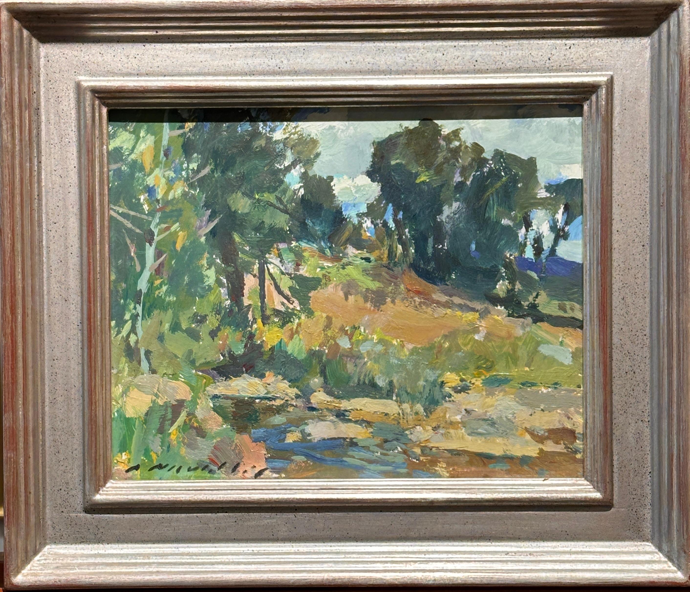 Paysage de nature peint par Charles Movalli, peintre de Gloucester en vente 1
